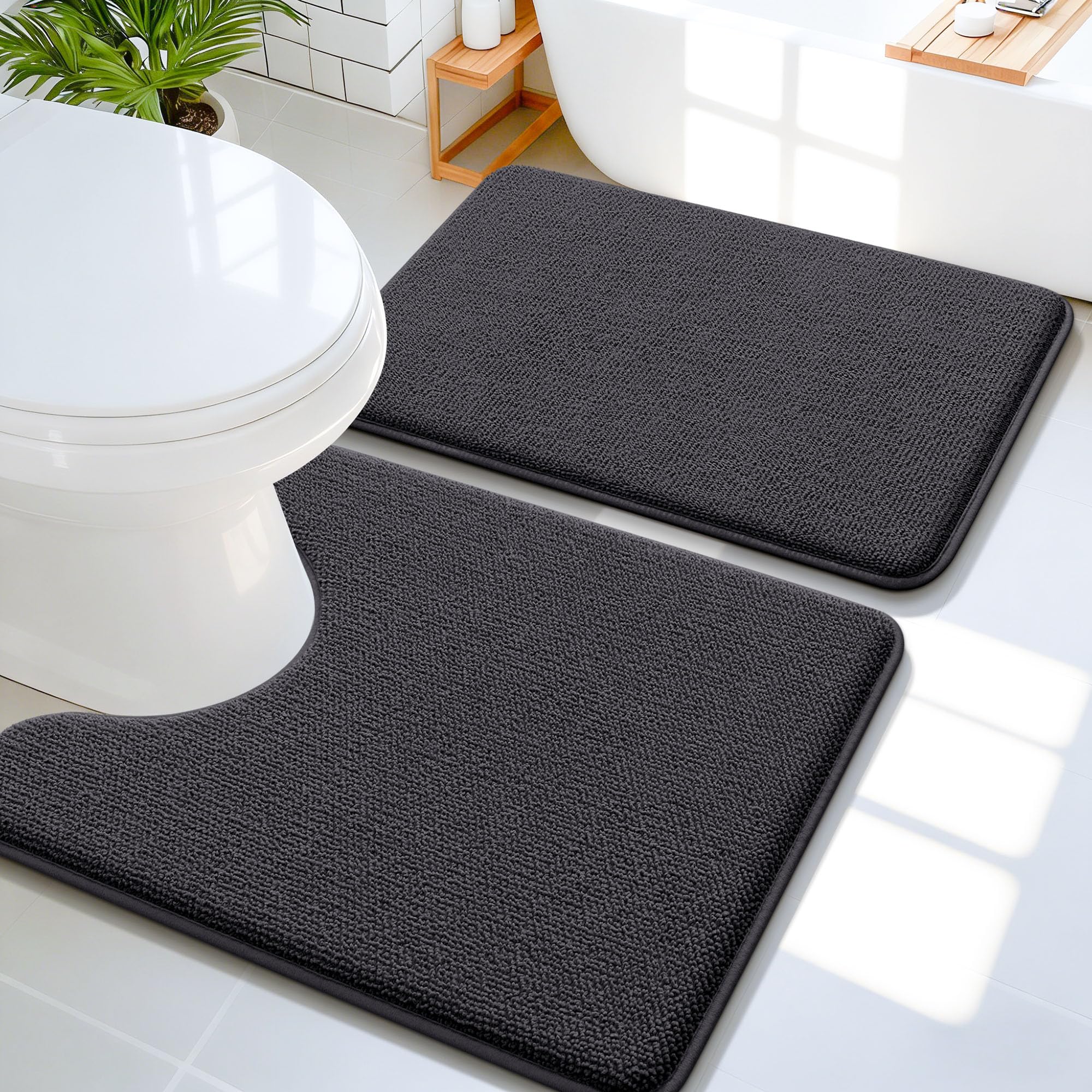 OLANLY Bathroom Rugs Sets 2 Piece, Soft Absorbent Memory Foam Bath Rug Set, Non-Slip, Quick Dry, Machine Washable Bath Mats for Bathroom, Home Decor Accessories (30"x20"+24"x16", Grey)