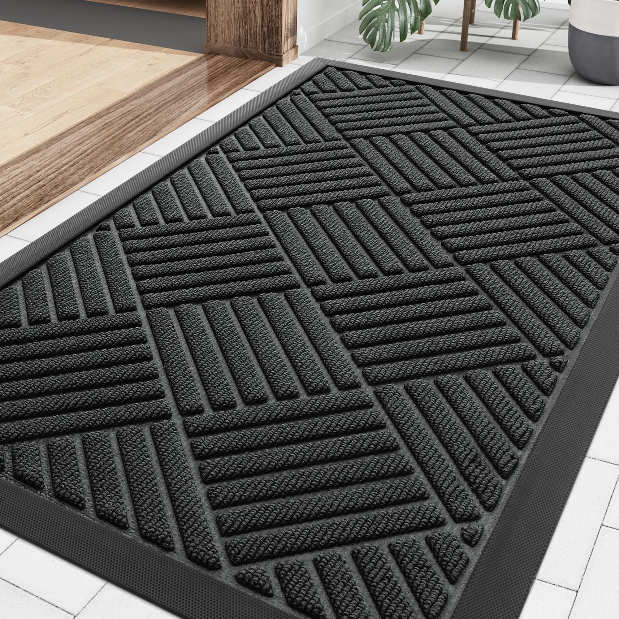 Smiry Front Door Mat Outside Entrance, Heavy Duty Outdoor Indoor Natural Rubber Doormat, Non Slip, Trap Dirt and Moisture, Easy Clean, Low Profile Patio Porch Entryway Mat, 29.5x17, Grey