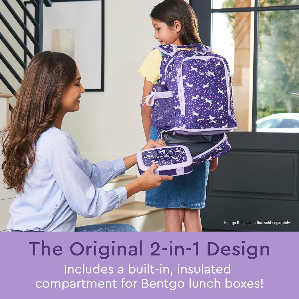 Bentgo 2-in-1 Backpack & Insulated Lunch Bag Set With Stainless Steel Water Bottle (Unicorn)