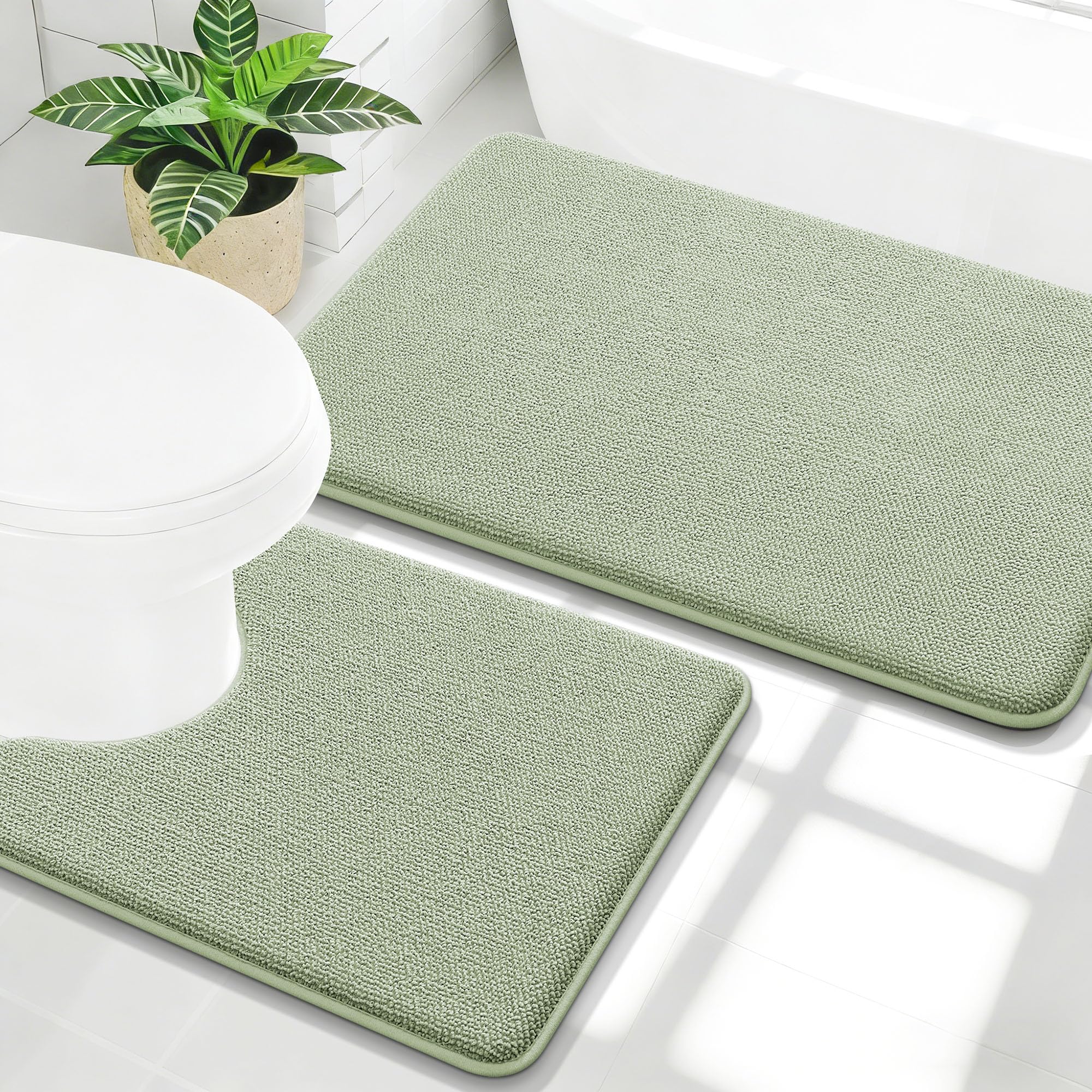 OLANLY Bathroom Rugs Sets 2 Piece, Soft Absorbent Memory Foam Bath Rug Set, Non-Slip, Quick Dry, Machine Washable Bath Mats for Bathroom, Home Decor Accessories (30"x20"+24"x16", Grey)