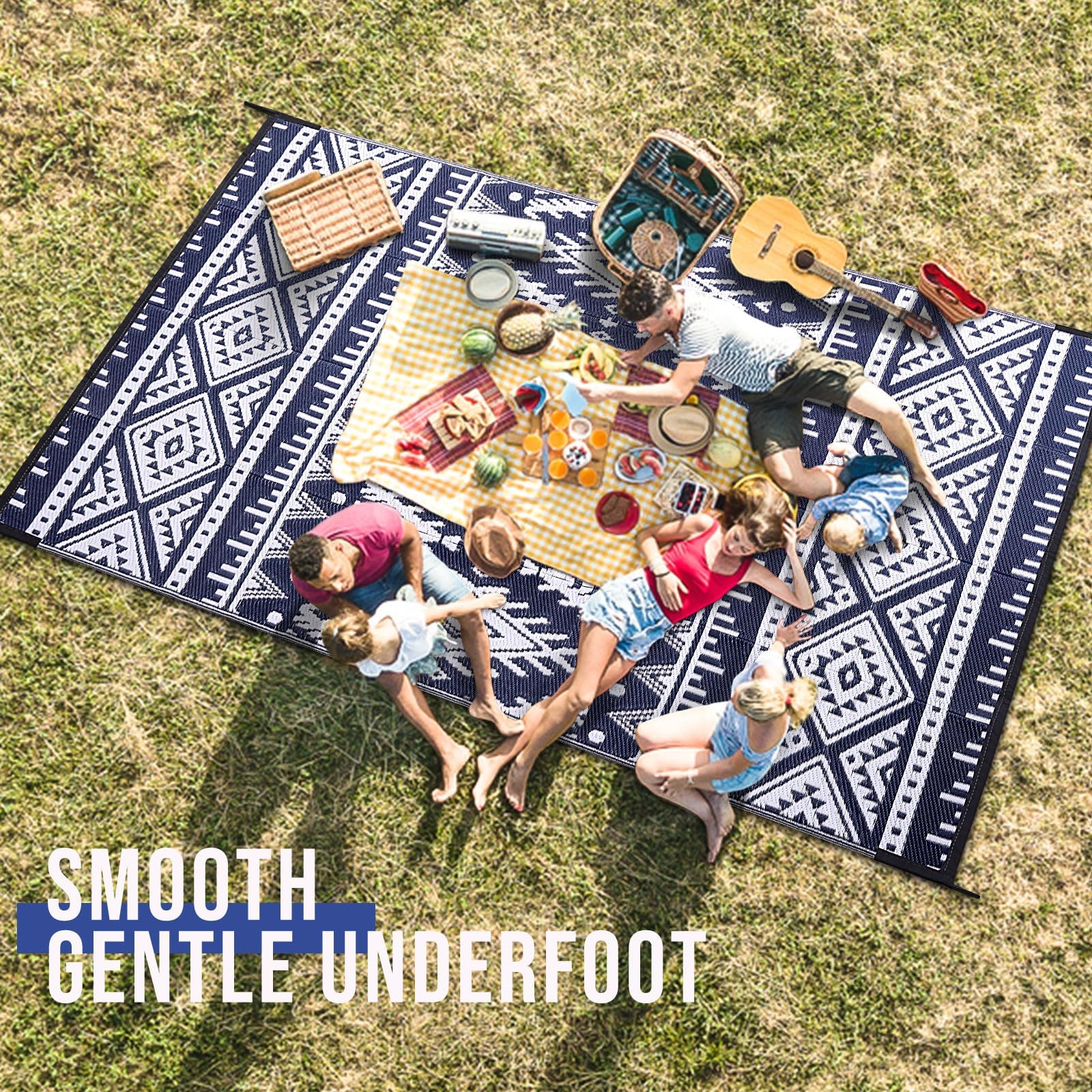 OLANLY Outdoor Rug Waterproof 5x8 ft, Reversible Outdoor Plastic Straw Rug, Boho Patio Rug, Indoor Outdoor Carpet, RV Mat Outside for Patio, Camp, Picnic, Balcony, Deck, Backyard, Black & White