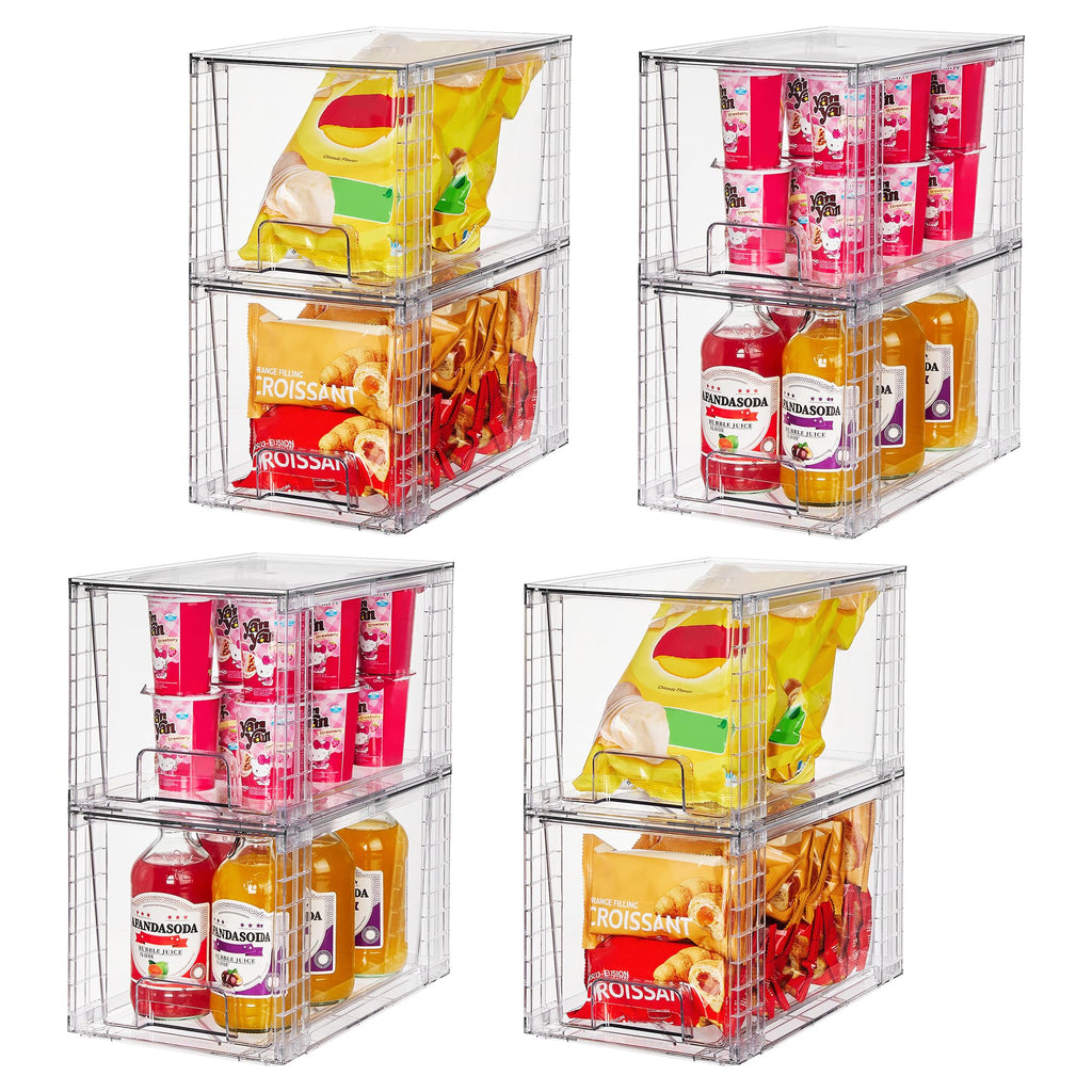 Vtopmart 4 Pack Large Stackable Storage Drawers,Easily Assemble Acrylic Bathroom Closet Undersink Organizers and Storage,Plastic Bins for Kitchen Cabinets,Pantry,Makeup,Medicine Organization