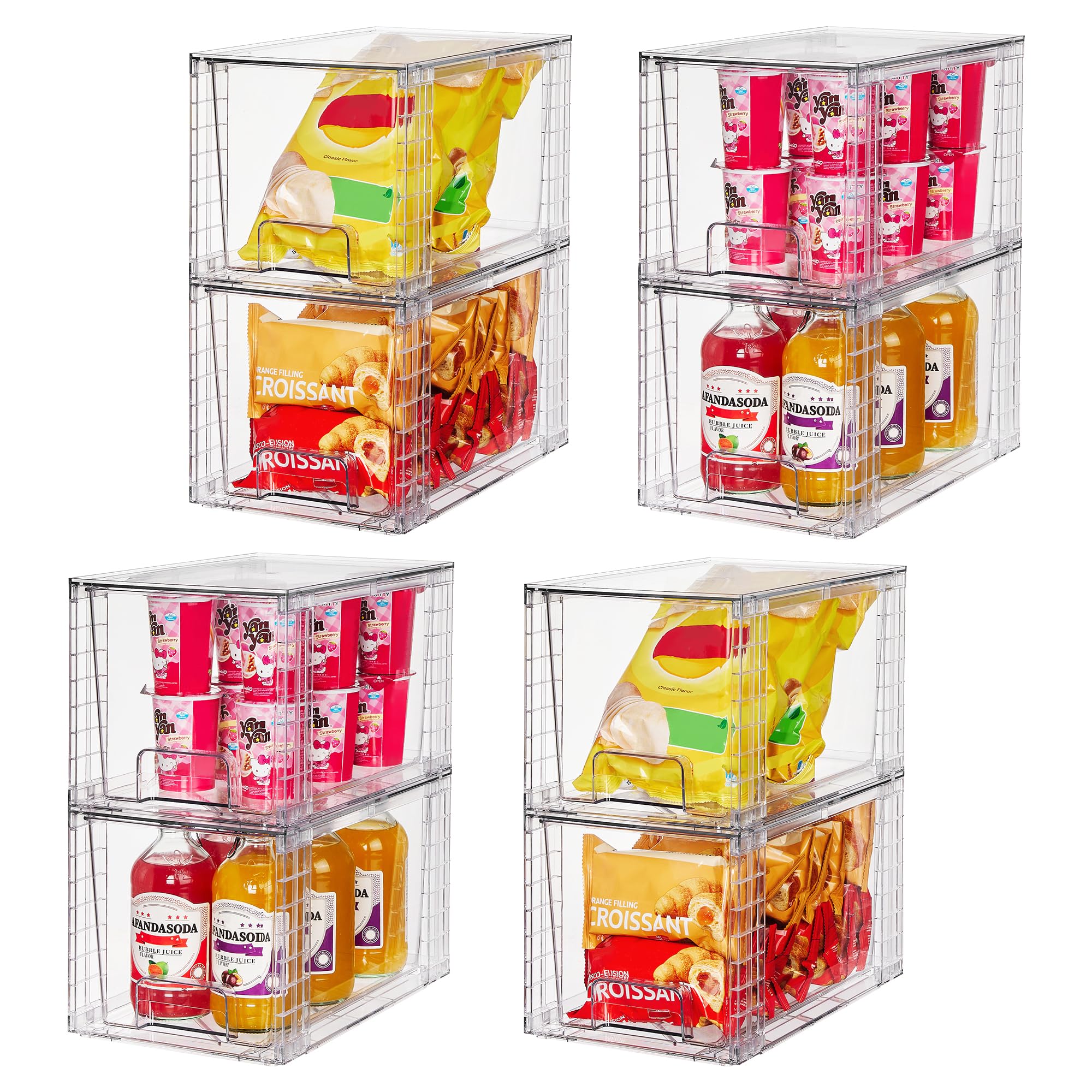 Vtopmart 4 Pack Large Stackable Storage Drawers,Easily Assemble Acrylic Bathroom Closet Undersink Organizers and Storage,Plastic Bins for Kitchen Cabinets,Pantry,Makeup,Medicine Organization