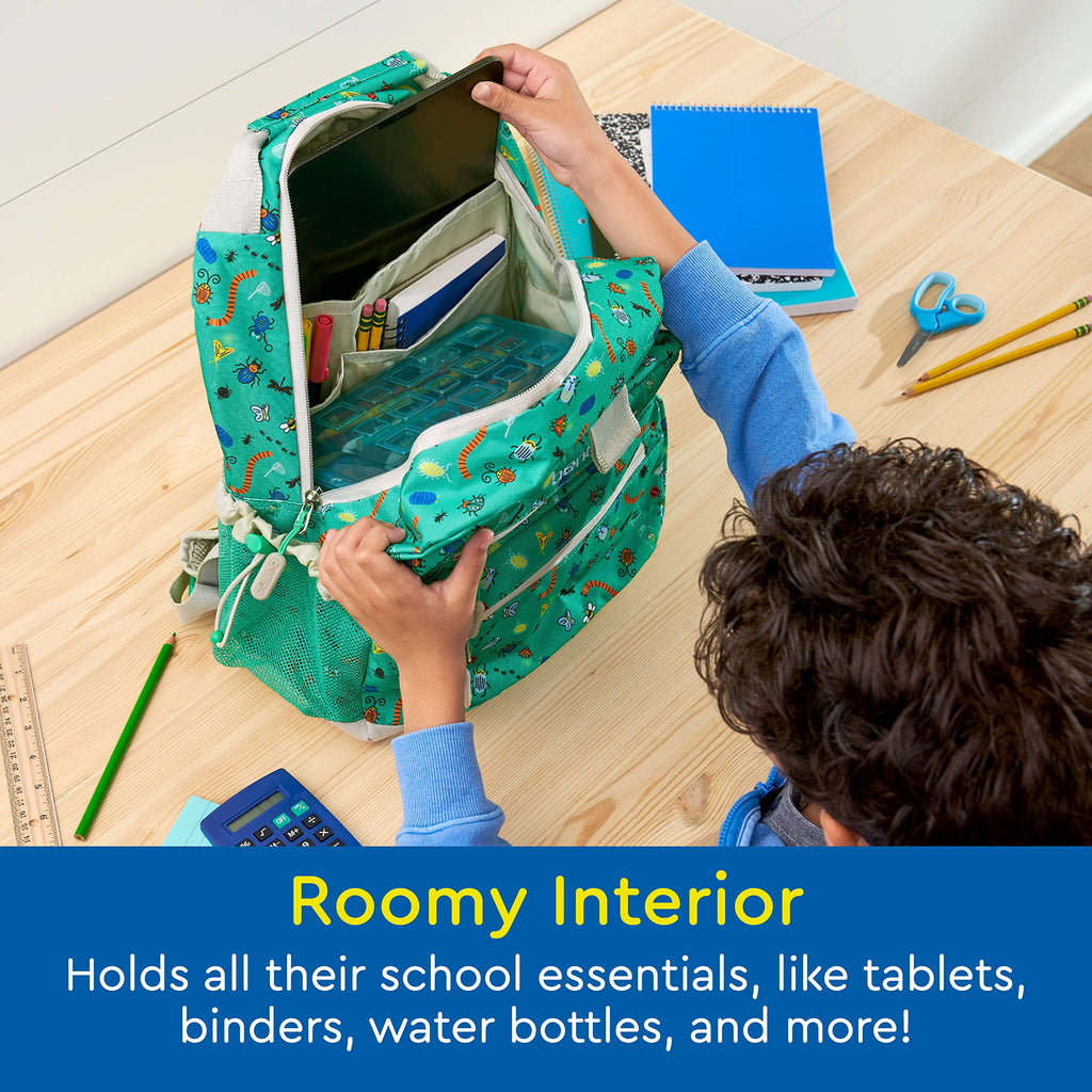 Bentgo Kids Backpack - Lightweight 14” Backpack in Fun Prints for School, Travel, & Daycare, Ideal for Ages 4+, Roomy Interior, Durable & Water-Resistant Fabric, & Loop for Lunch Bag (Trucks)