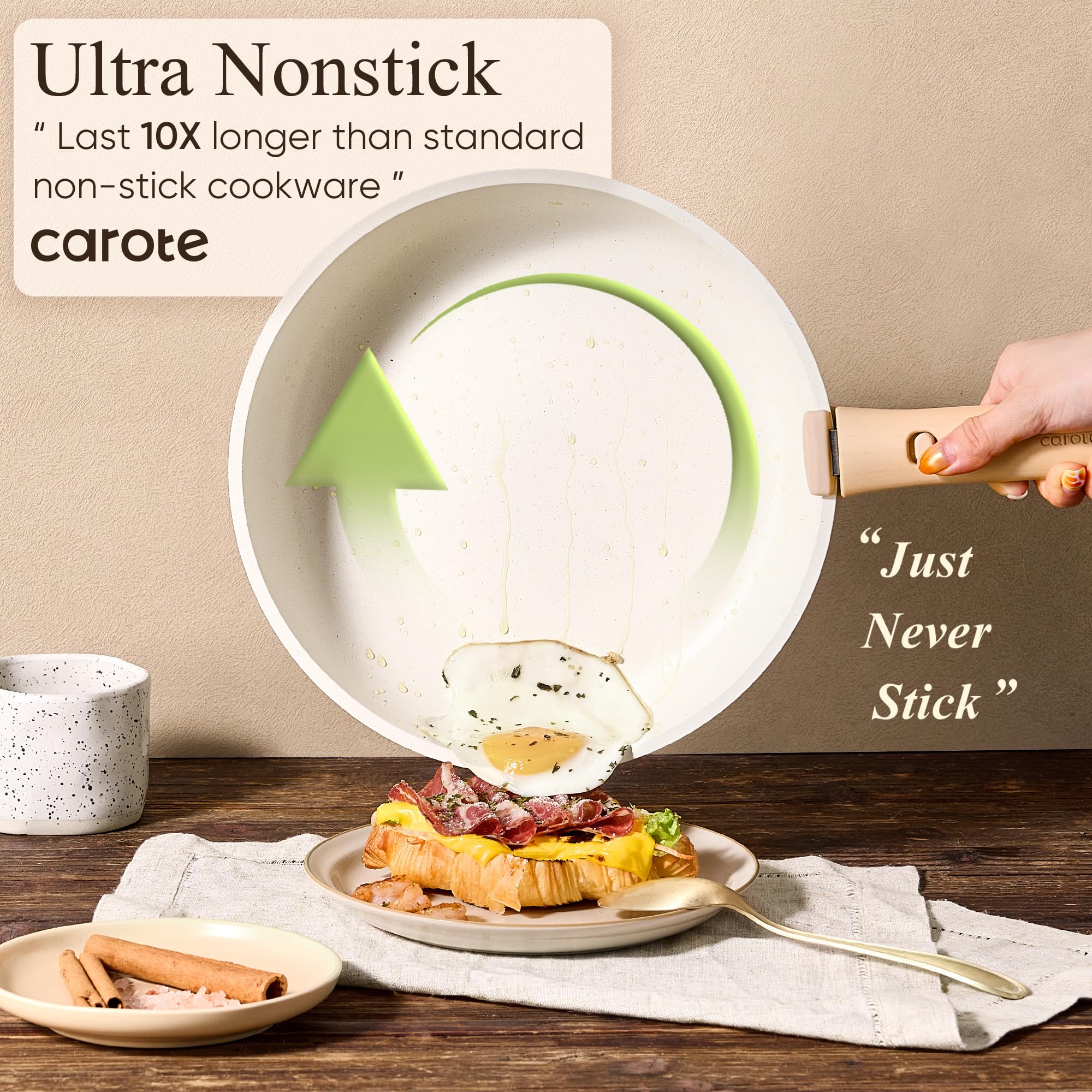 CAROTE 19pcs Pots and Pans Non Stick, Cookware Sets Detachable Handle, Induction Kitchen Pots and Pans,NonStick Cooking Set, Oven/Dishwasher/Fridge Safe, Space Saving
