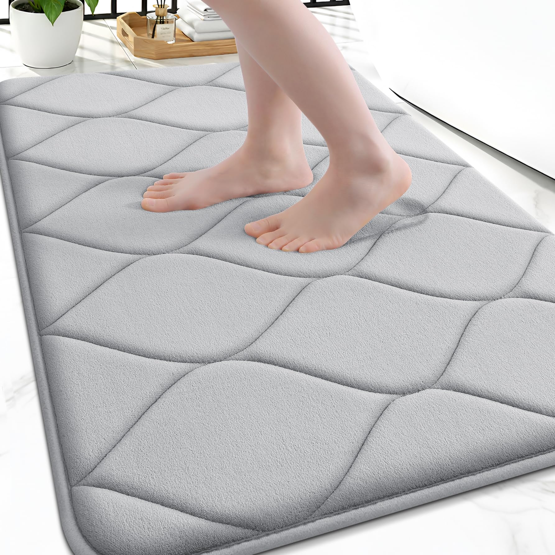 Smiry Memory Foam Bath Mat 30''x20'', Ultra Soft Non-Slip Bathroom Rug, Plush Water Absorbent Quick Dry and Machine Washable Floor Mat for Shower, Tub & Home Decor, Grey