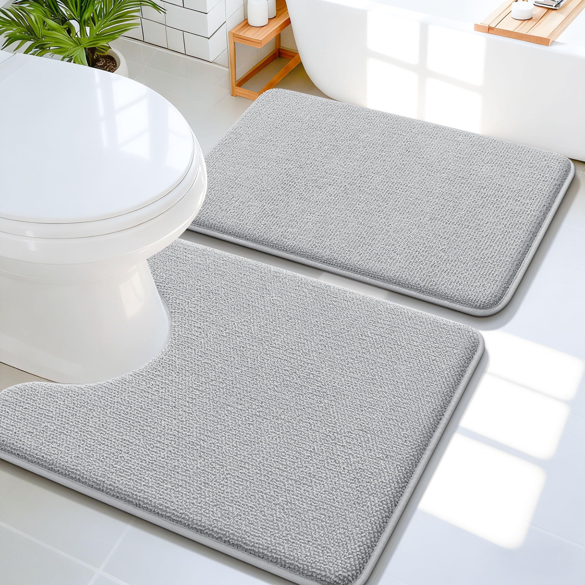 OLANLY Bathroom Rugs Sets 2 Piece, Soft Absorbent Memory Foam Bath Rug Set, Non-Slip, Quick Dry, Machine Washable Bath Mats for Bathroom, Home Decor Accessories (30"x20"+24"x16", Grey)