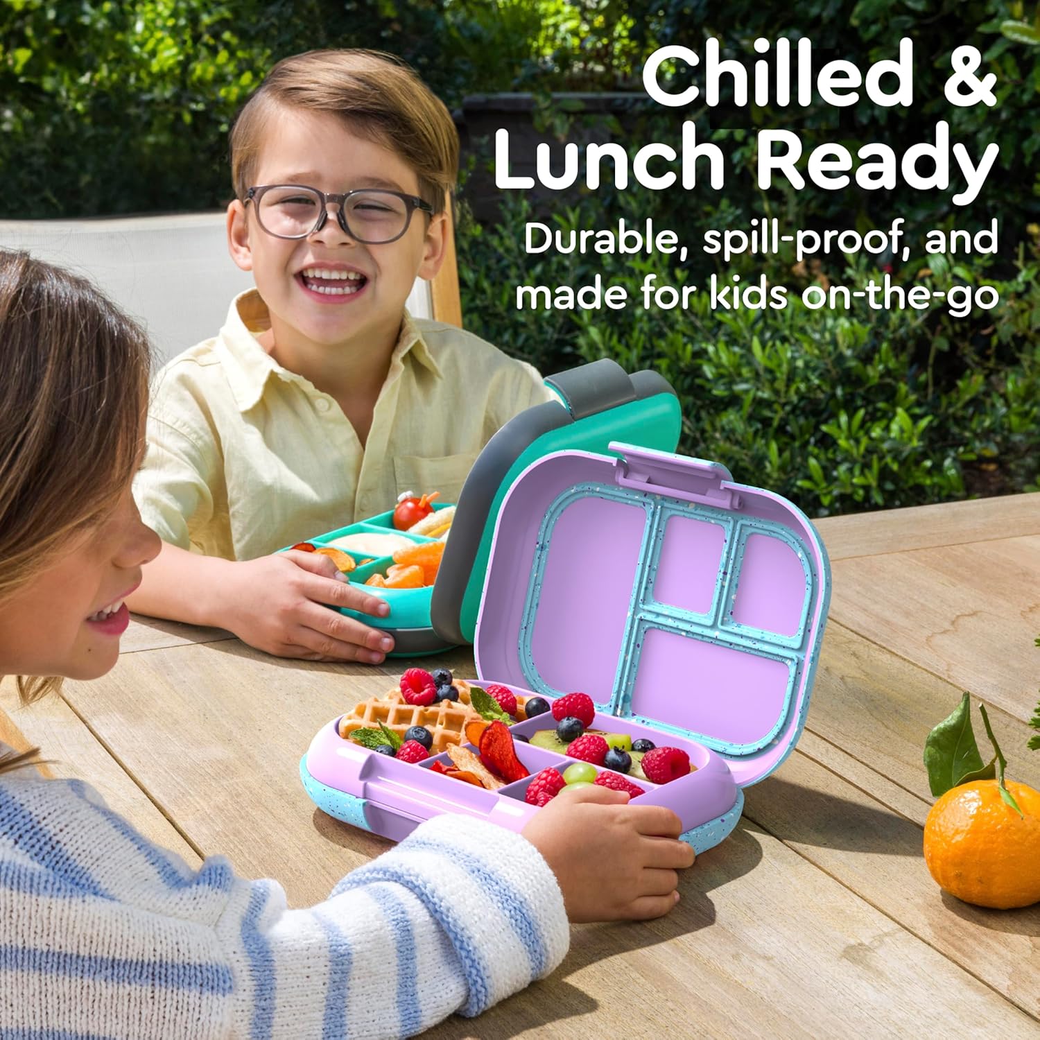 Bentgo Chill Kids Leak-Proof Lunch Box - 4-Compartment Bento Box with Built-In Ice Pack, 3.3 Cup Capacity, PFAS & BPA-Free, Microwave & Dishwasher Safe, Ideal Size for Ages 3 to 7 (Vivid Orchid)