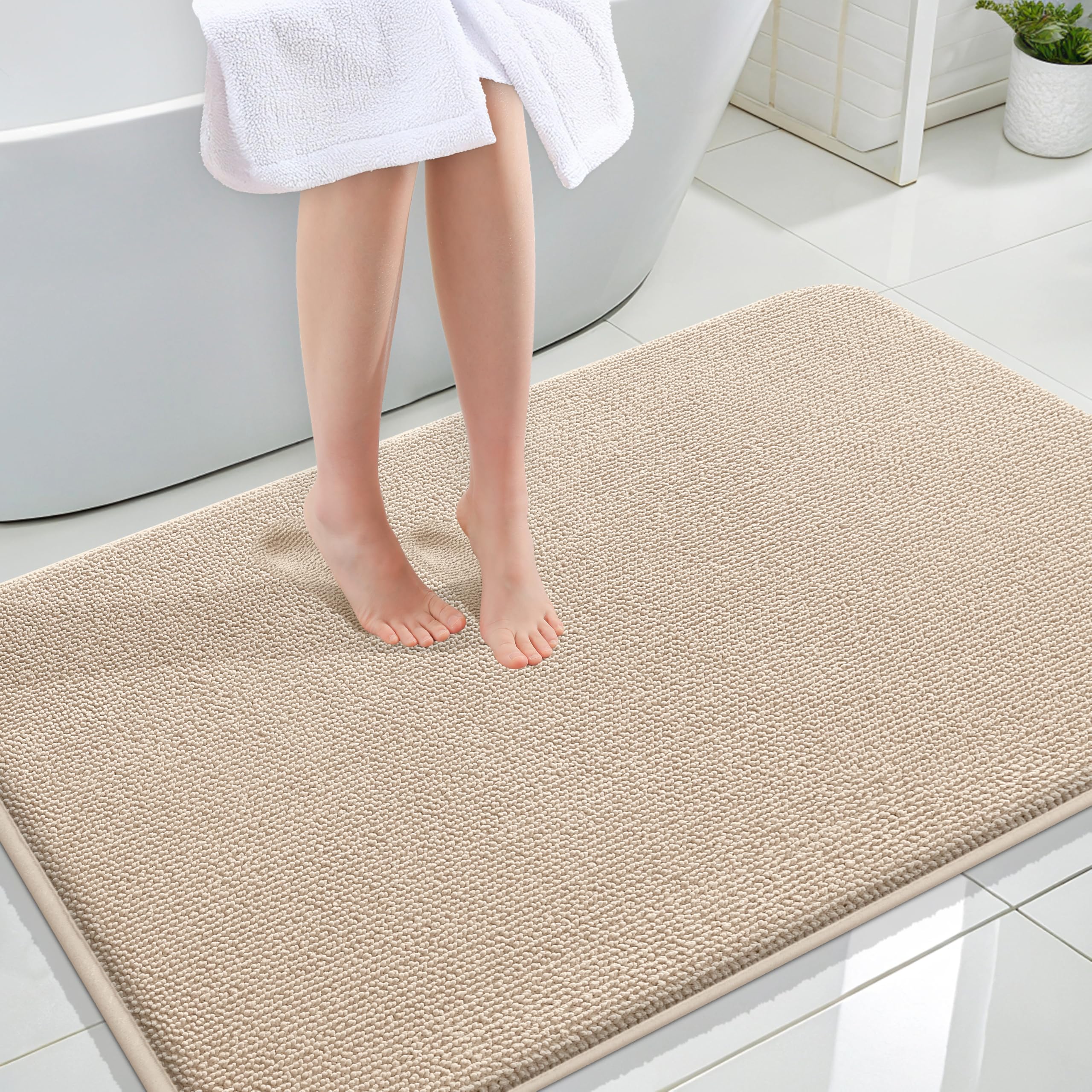 OLANLY Thick Memory Foam Bath Mat Rug 30x20, Extra Soft Absorbent Bathroom Rugs, Quick Dry Bath Mats, Non-Slip, Machine Washable Carpet for Bathroom, Tub and Shower, Home Decor Accessories, Grey