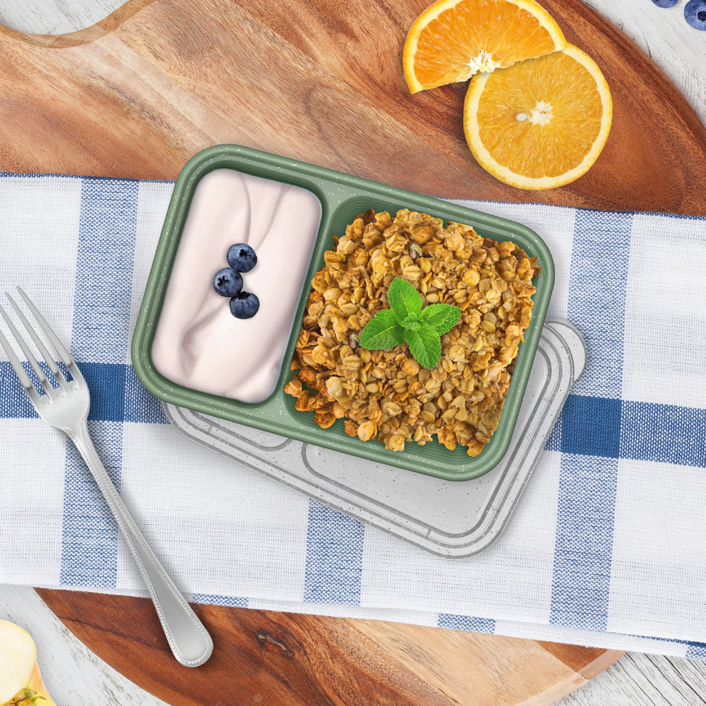 Bentgo Prep - 2-Compartment Snack Containers with Lids - Reusable, Microwaveable, Durable, PFAS & BPA-Free, Freezer, & Dishwasher-Safe Meal Prep Food Storage - 10 Trays & 10 Lids (Basil Glitter)