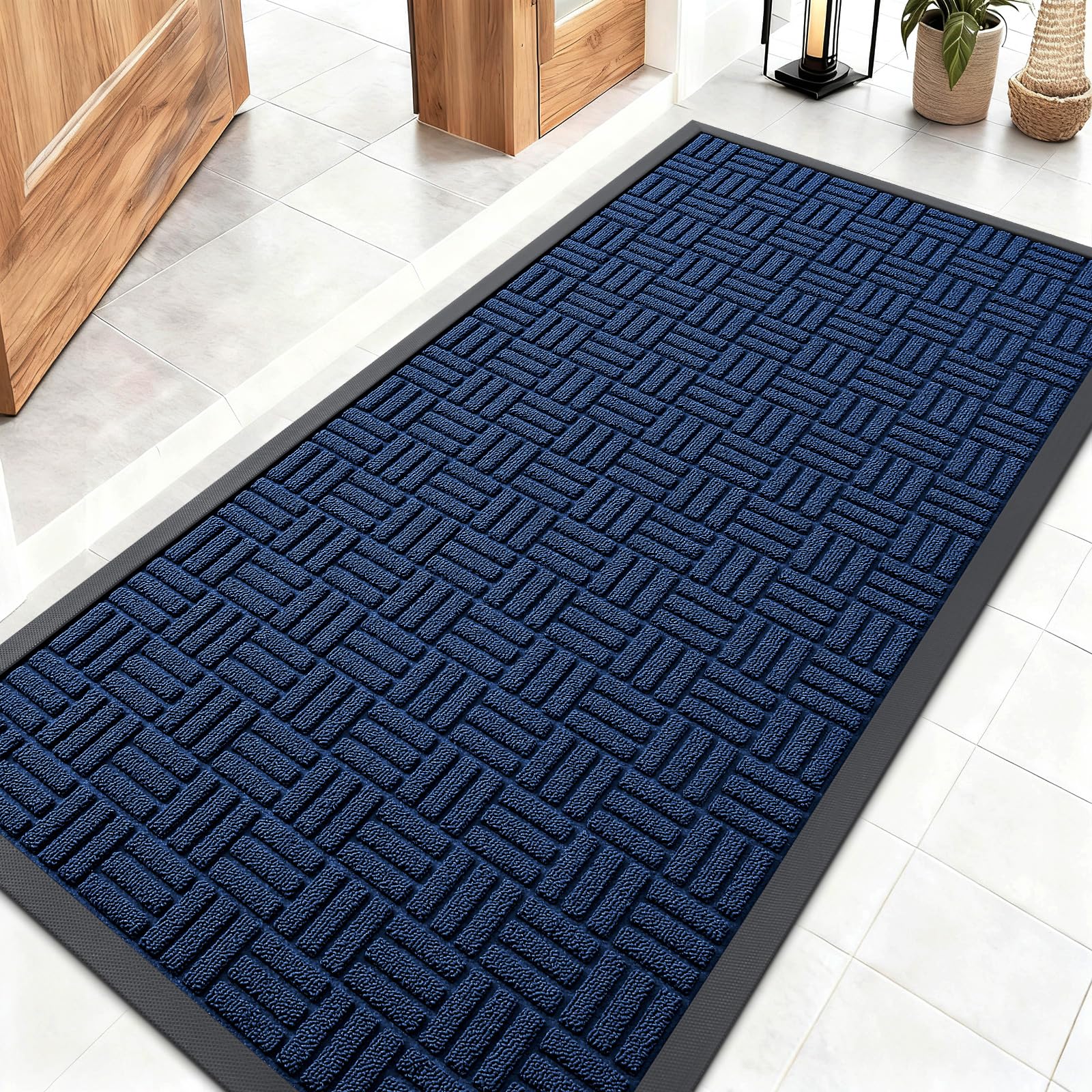 OLANLY Front Door Mat Outside Entrance 29.5x17, Absorbent, Heavy Duty Sturdy Natural Rubber Doormat Indoor Outdoor, Stain and Fade Resistant, Non-Slip Backing Low Profile Floor Mat for Entryway, Grey