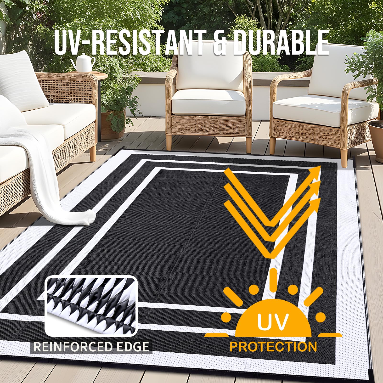 OLANLY Outdoor Rug 5x8 ft Waterproof, Reversible Outdoor Plastic Straw Rug, RV Mat, Indoor Outdoor Carpet Clearance for Patio, Camping, Balcony, Deck, Backyard, Grey & White