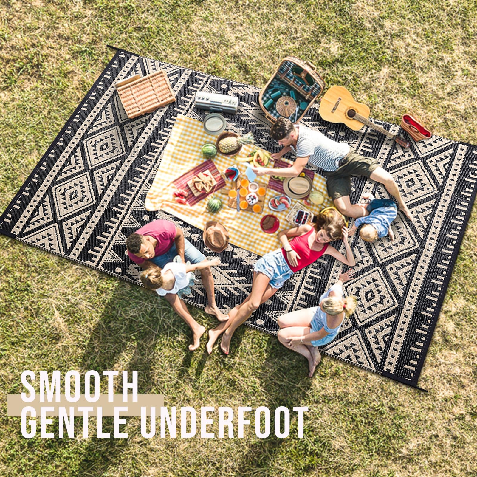 OLANLY Outdoor Rug Waterproof 5x8 ft, Reversible Outdoor Plastic Straw Rug, Boho Patio Rug, Indoor Outdoor Carpet, RV Mat Outside for Patio, Camp, Picnic, Balcony, Deck, Backyard, Black & White