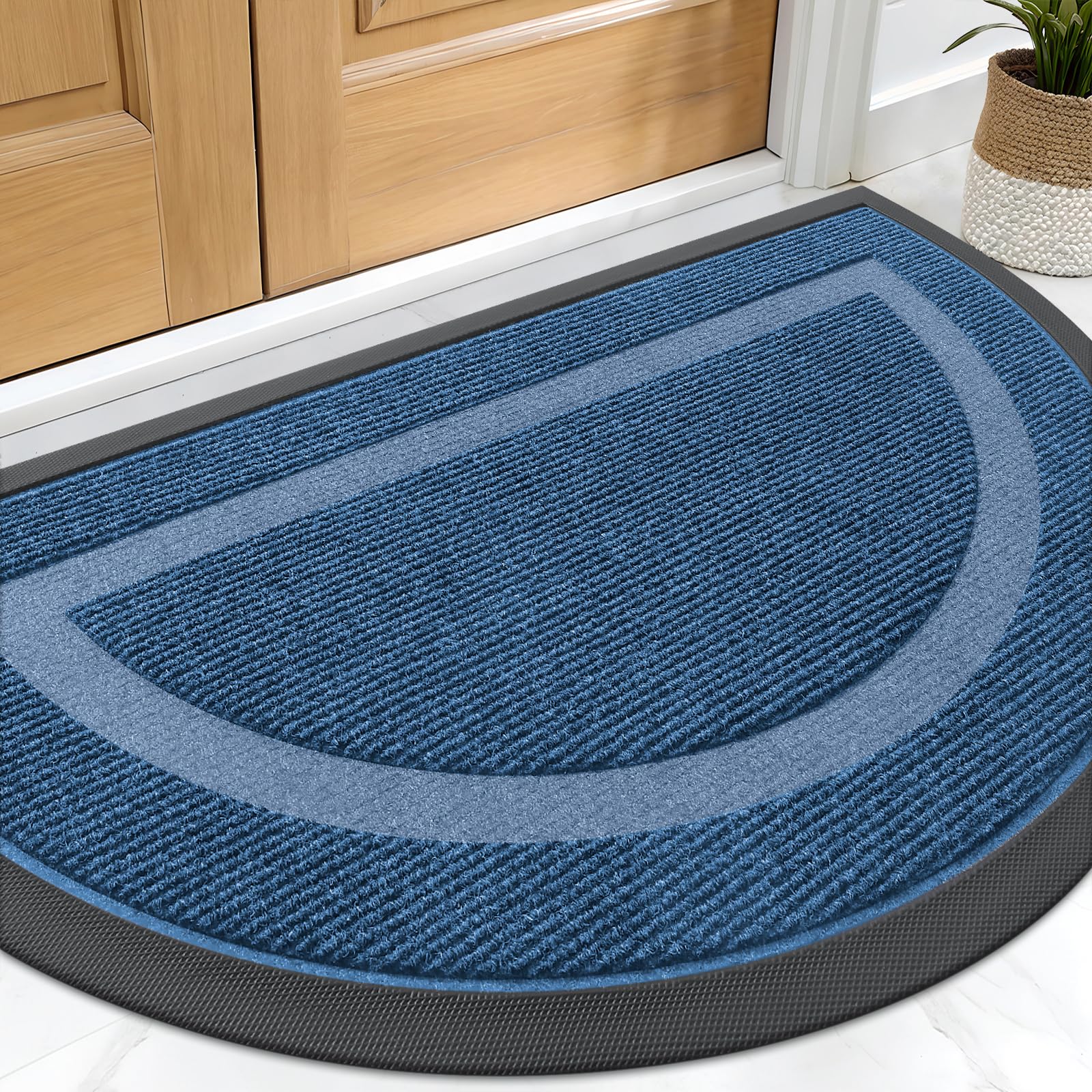 OLANLY Front Door Mat Indoor Outdoor Entrance, Waterproof All-Season, All-Weather Doormat, Sturdy Natural Rubber, Fade Resistant, Low Profile, Easy Clean Patio Porch Entryway Mat, 29.5x17, Black