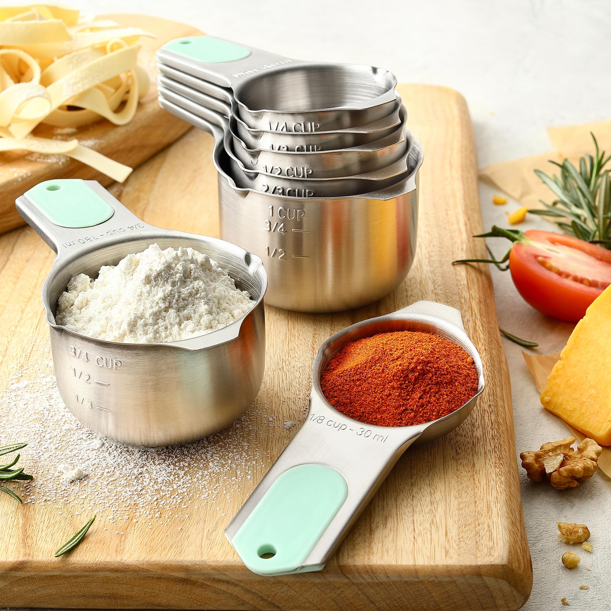 Spring Chef Magnetic Measuring Cups & Spoons Set, Patented, Strong N45 Magnets, Heavy Duty Stainless Steel Fits in Spice Jars for Baking & Cooking, BPA Free, Round Set of 15 with Leveler, Black