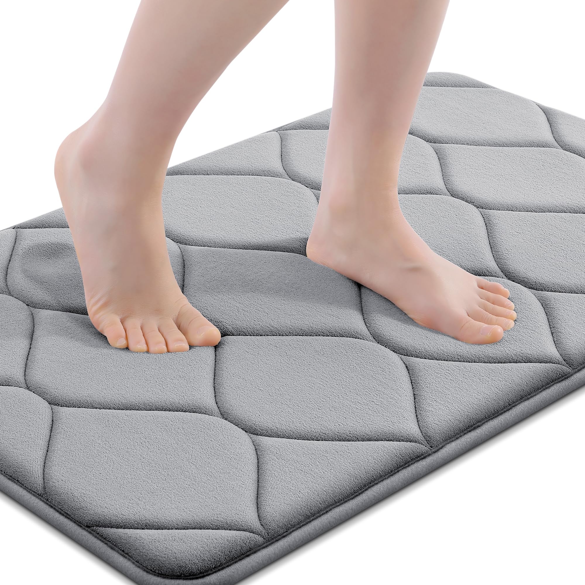 Smiry Memory Foam Bath Mat 30''x20'', Ultra Soft Non-Slip Bathroom Rug, Plush Water Absorbent Quick Dry and Machine Washable Floor Mat for Shower, Tub & Home Decor, Grey