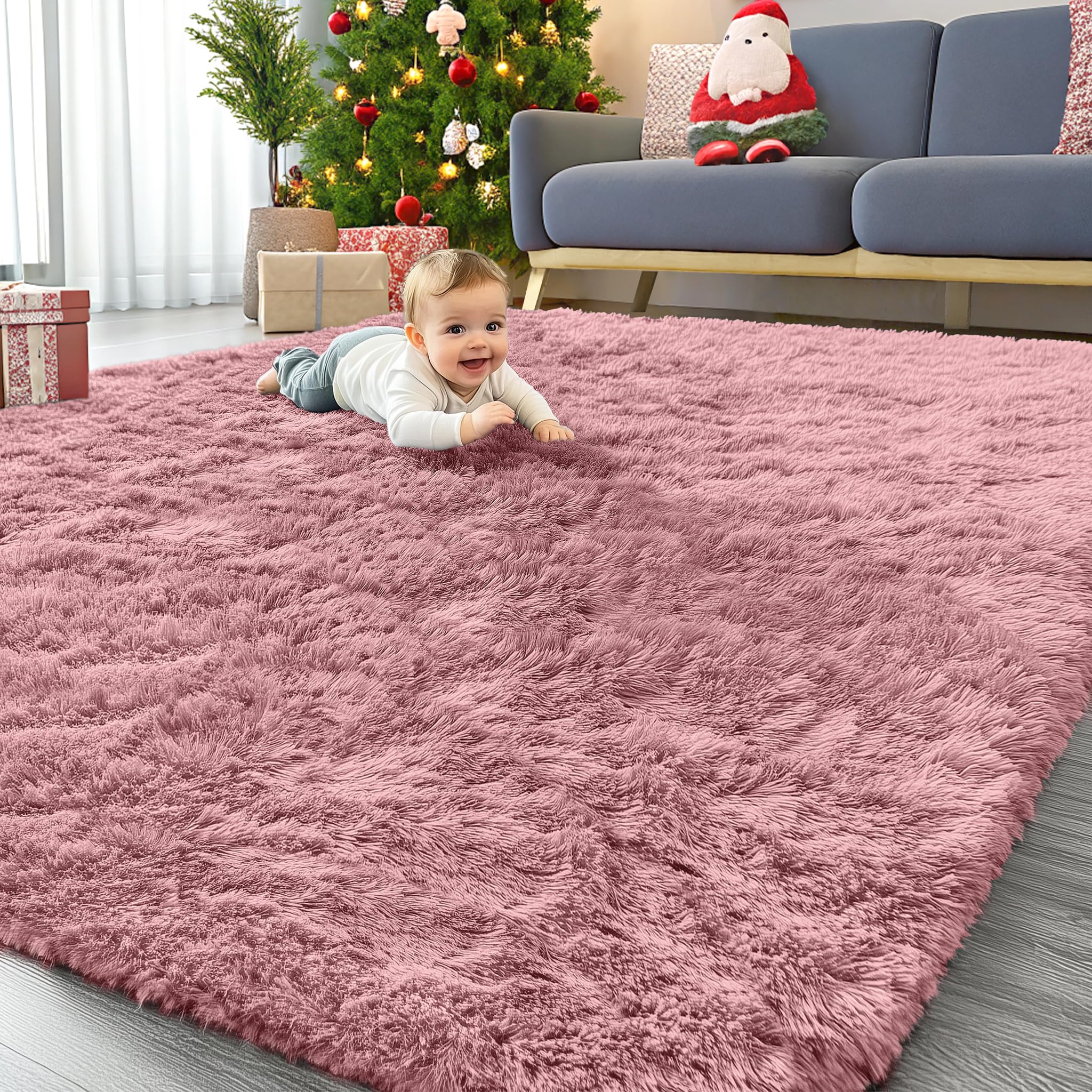 OLANLY Area Rugs for Living Room Bedroom, Machine Washable 4x5.9 ft Soft Fluffy Shaggy Bedside Rug, Indoor Floor Carpet for Kids Girls and Boys, Dorms, Nursery Rooms, Home Decor Aesthetic, Grey