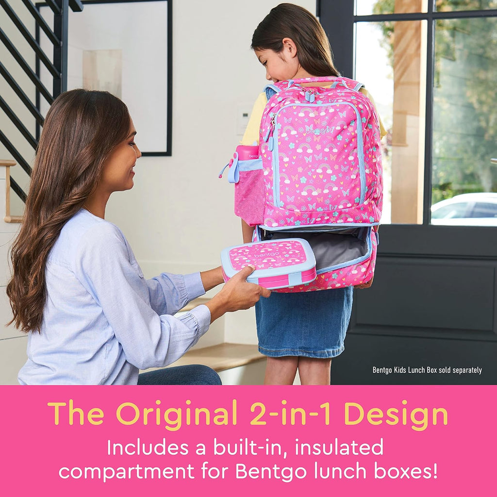 Bentgo 2-in-1 Backpack & Insulated Lunch Bag Set With Stainless Steel Water Bottle (Rainbows & Butterflies)
