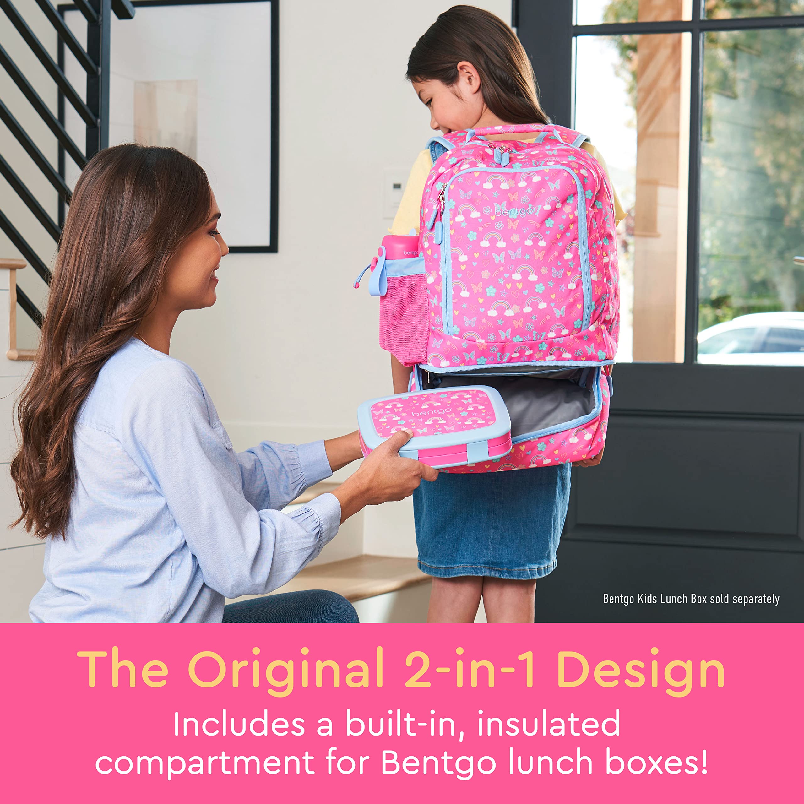 Bentgo Kids 2-in-1 Backpack & Insulated Lunch Bag - Durable 16” Backpack & Lunch Container in Unique Prints for School & Travel - Water Resistant, Padded & Large Compartments (Dinosaur)