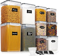 Vtopmart 10 PCS Flour and Sugar Storage Container, Large Airtight Food Canisters with Lids for Kitchen, Pantry Organization, BPA Free, Black