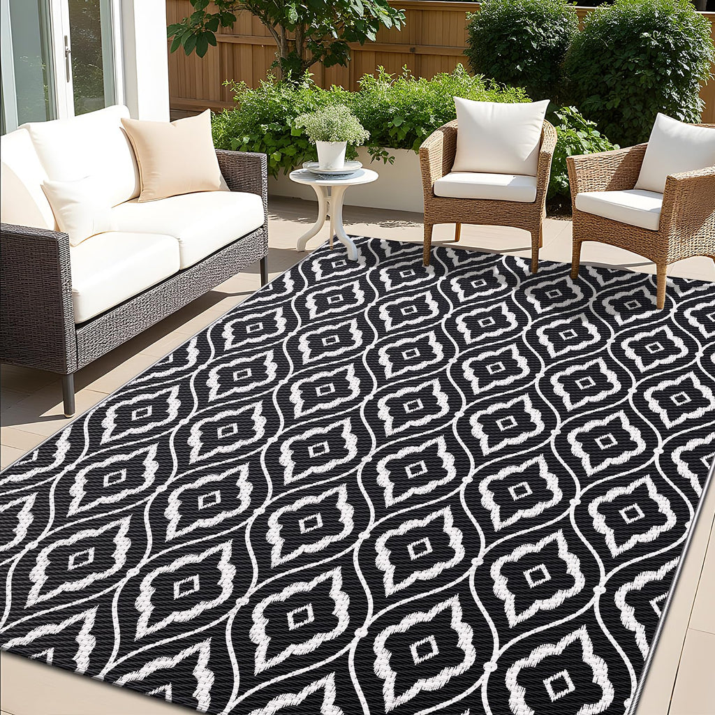 OLANLY Outdoor Rug 5x8 ft Waterproof, Reversible Outdoor Plastic Straw Rug, RV Mat, Indoor Outdoor Carpet Clearance for Patio, Camping, Balcony, Deck, Backyard, Grey & White