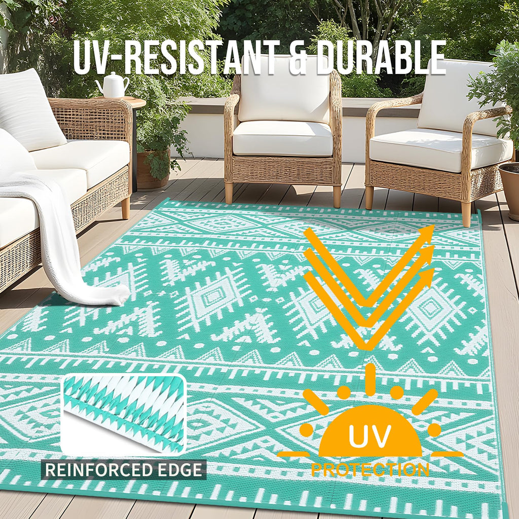 OLANLY Outdoor Rug Waterproof 5x8 ft, Reversible Outdoor Plastic Straw Rug, Boho Patio Rug, Indoor Outdoor Carpet, RV Mat Outside for Patio, Camp, Picnic, Balcony, Deck, Backyard, Black & White
