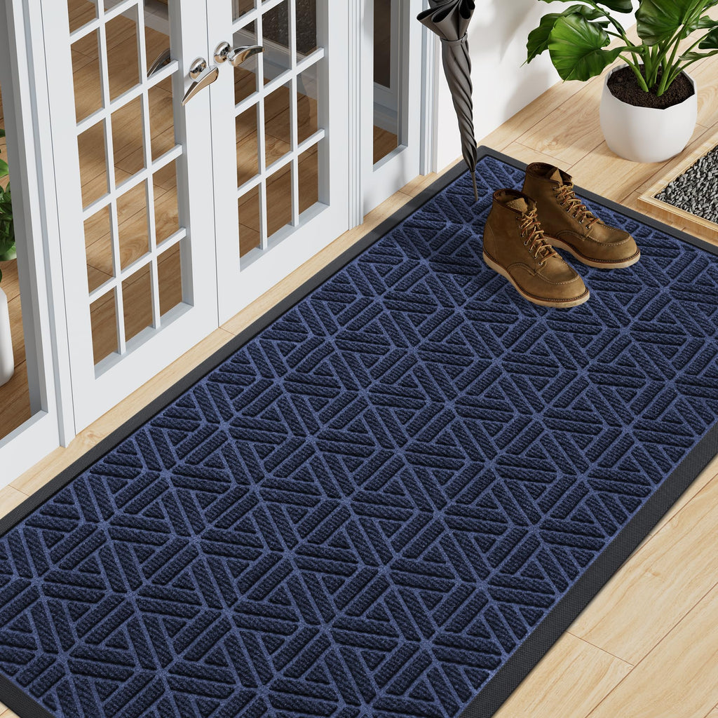 Smiry Front Door Mat Outside Entrance, Heavy Duty Sturdy Natural Rubber Doormat, Trap Dirt and Moisture, Easy Clean Low Profile Mats for Indoor Outdoor Entry, Irregular Triangle (29.5x17, Black)