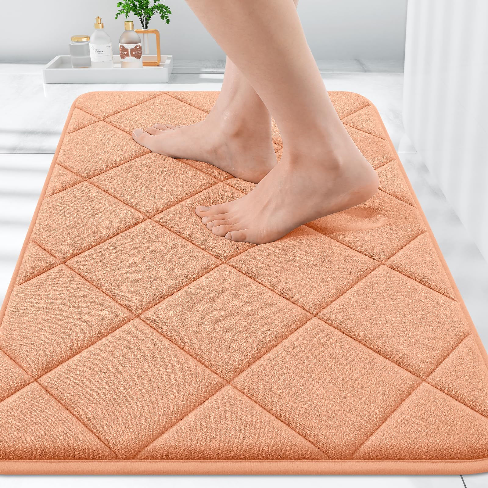 OLANLY Memory Foam Bath Mat 30x20, Ultra Soft and Absorbent Bathroom Rugs, Machine Washable, Comfortable Bath Carpet for Bathroom Floor, Tub and Shower, Black