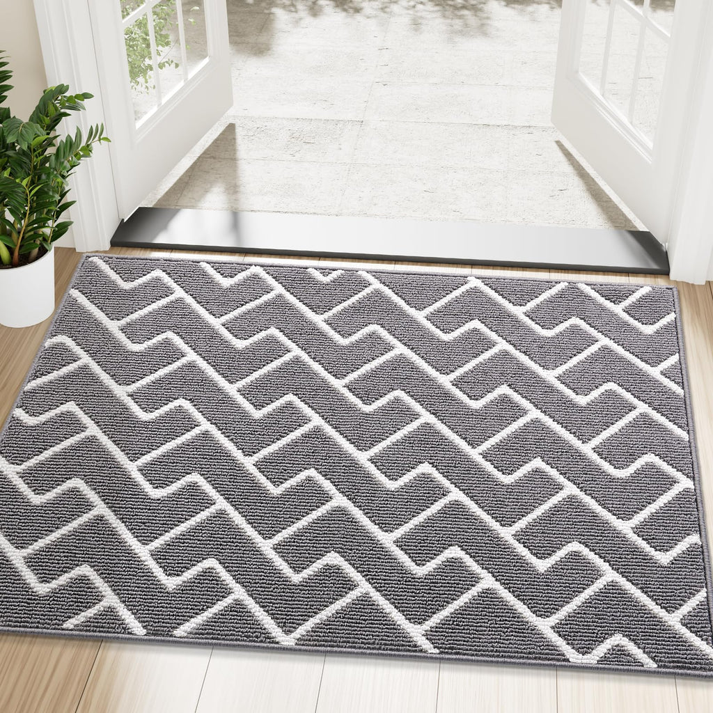 OLANLY Front Door Mat, Non-Slip Rubber Backing, Dirt Resistant and Absorbent, Washable, Easy to Clean Low-Profile Indoor Doormat for Back Door, Entryway, Inside Entrance, 32x20, Grey