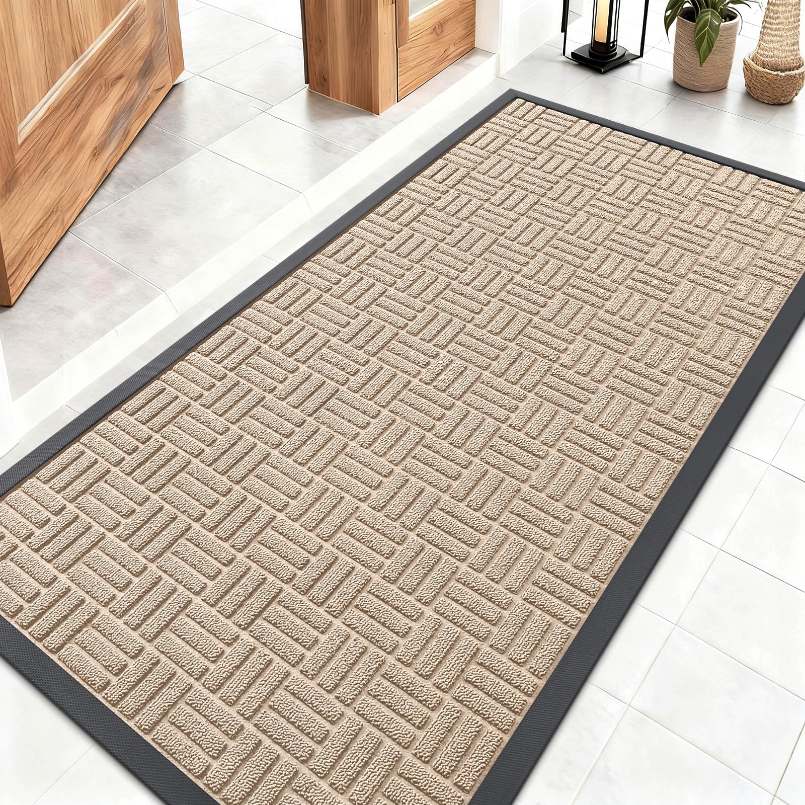 OLANLY Front Door Mat Outside Entrance 29.5x17, Absorbent, Heavy Duty Sturdy Natural Rubber Doormat Indoor Outdoor, Stain and Fade Resistant, Non-Slip Backing Low Profile Floor Mat for Entryway, Grey