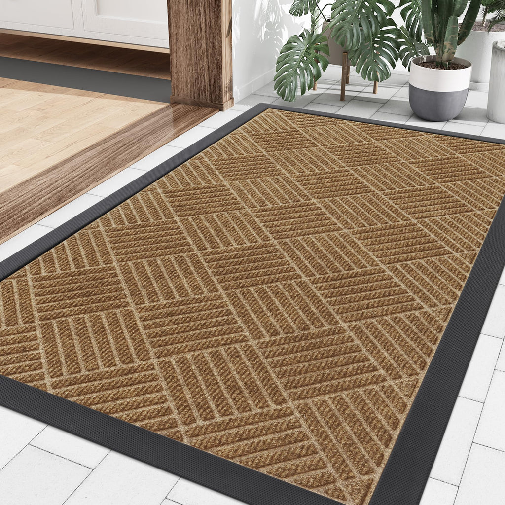 Smiry Front Door Mat Outside Entrance, Heavy Duty Outdoor Indoor Natural Rubber Doormat, Non Slip, Trap Dirt and Moisture, Easy Clean, Low Profile Patio Porch Entryway Mat, 29.5x17, Grey