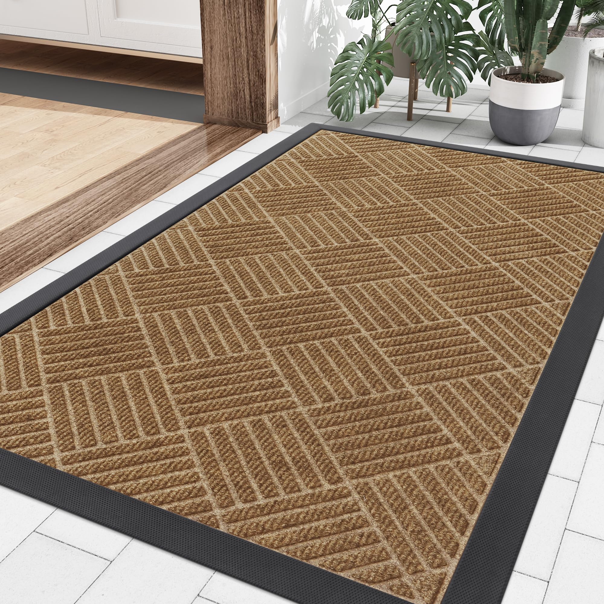 Smiry Front Door Mat Outside Entrance, Heavy Duty Outdoor Indoor Natural Rubber Doormat, Non Slip, Trap Dirt and Moisture, Easy Clean, Low Profile Patio Porch Entryway Mat, 29.5x17, Grey