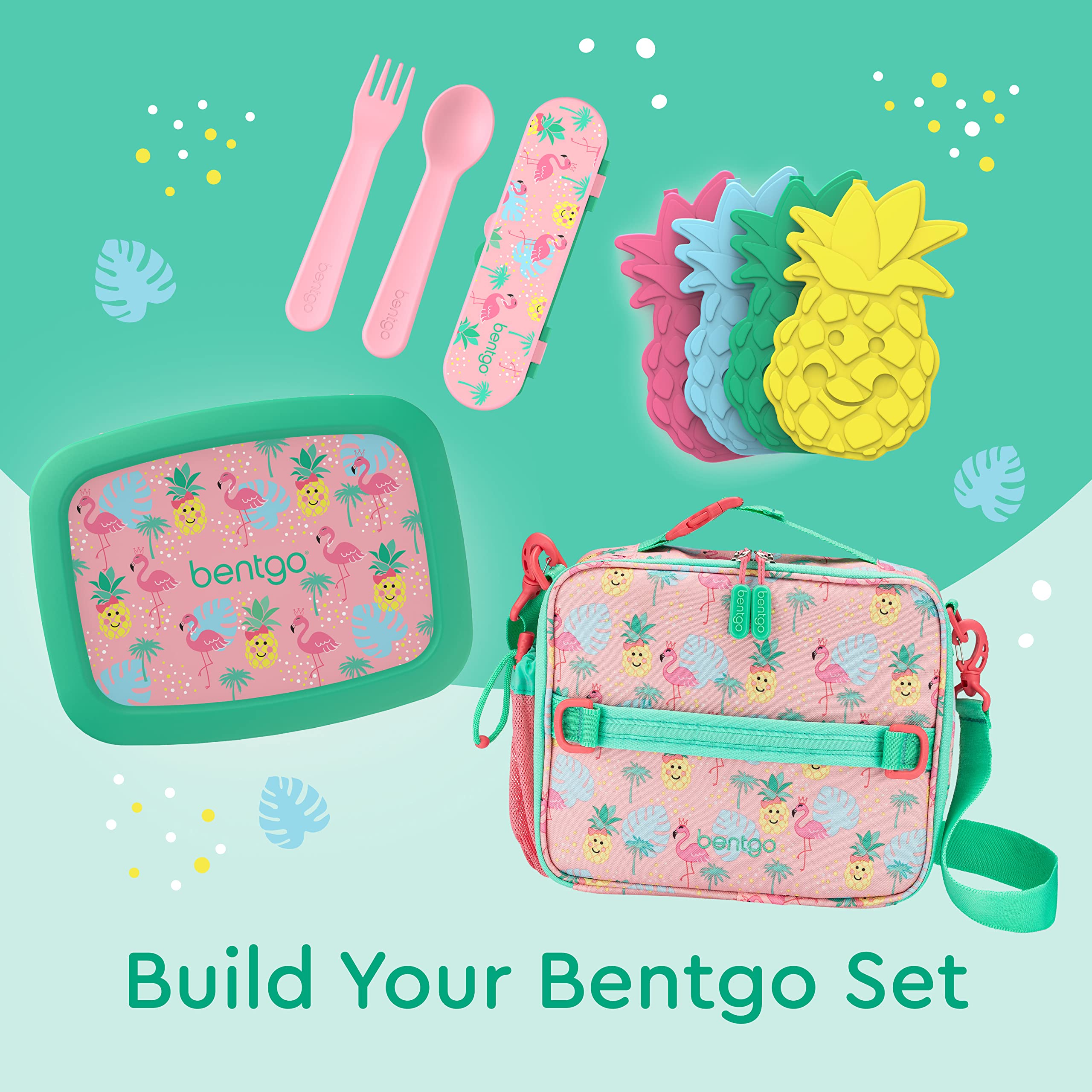 Bentgo Kids Utensil Set - Reusable Plastic Fork, Spoon & Storage Case BPA-Free Materials, Easy-Grip Handles, Dishwasher Safe Ideal for School Lunch, Travel, Outdoors (Rainbows and Butterflies)