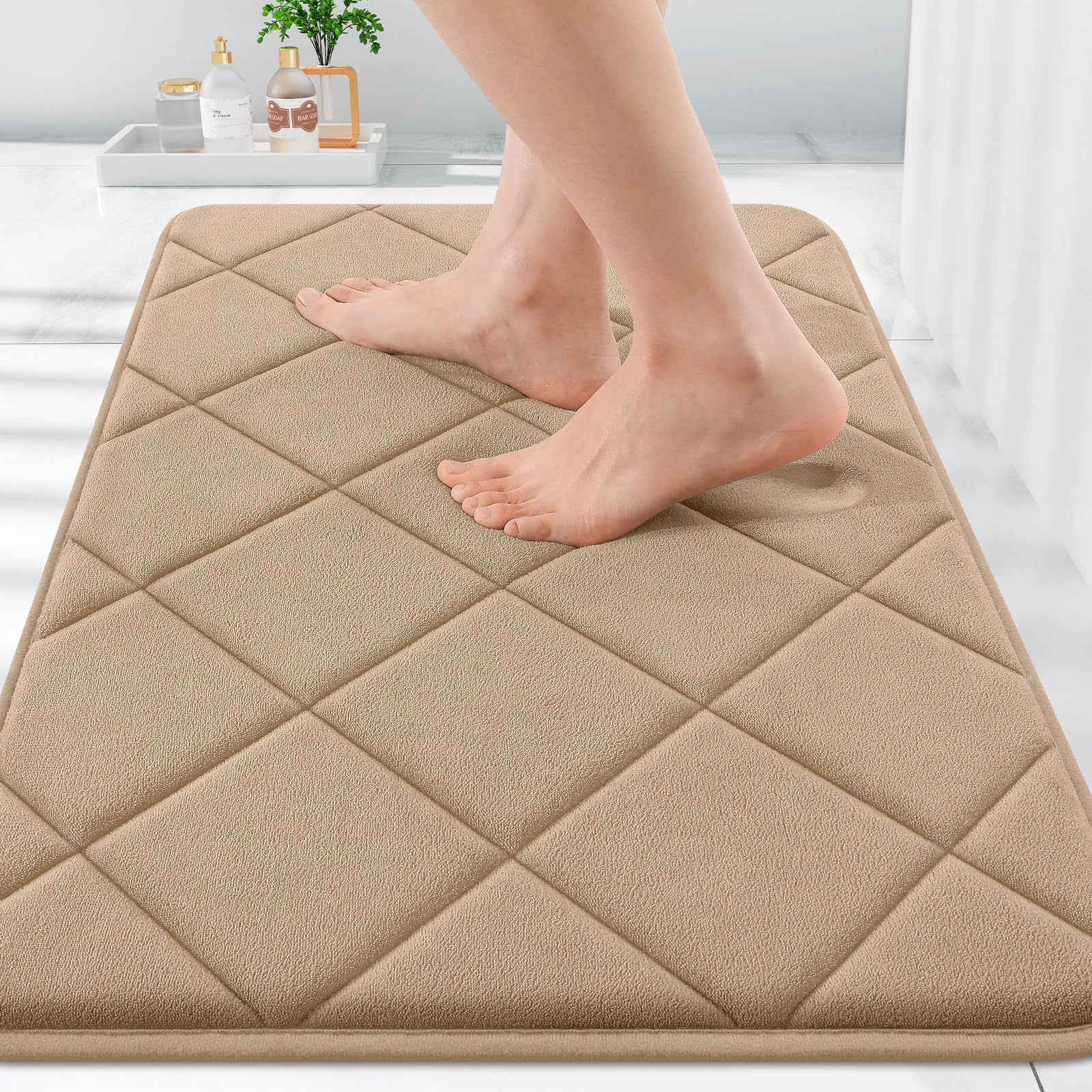 OLANLY Memory Foam Bath Mat 30x20, Ultra Soft and Absorbent Bathroom Rugs, Machine Washable, Comfortable Bath Carpet for Bathroom Floor, Tub and Shower, Black