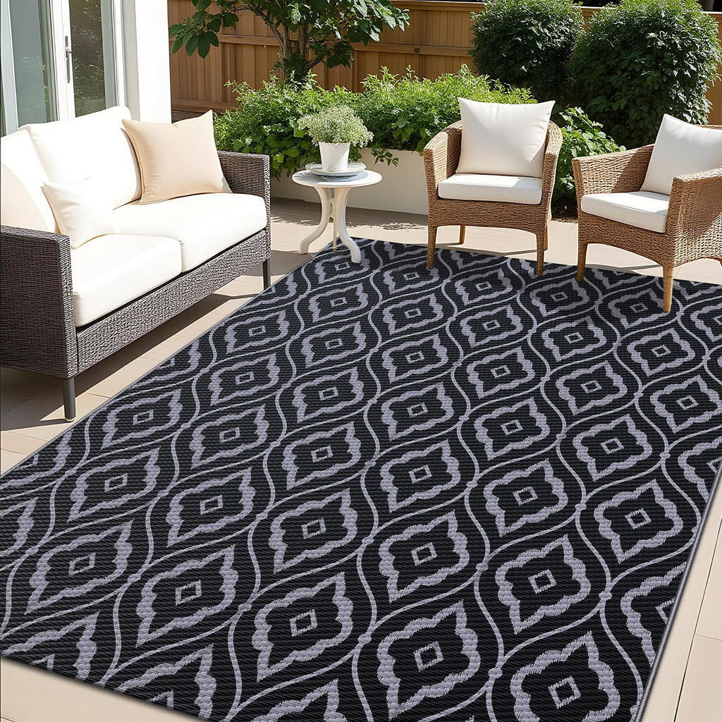 OLANLY Outdoor Rug 5x8 ft Waterproof, Reversible Outdoor Plastic Straw Rug, RV Mat, Indoor Outdoor Carpet Clearance for Patio, Camping, Balcony, Deck, Backyard, Grey & White