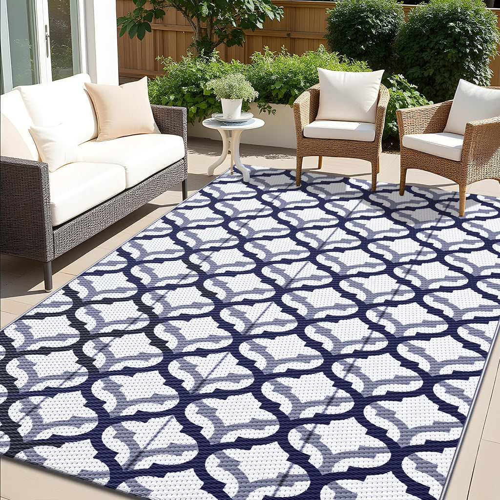 OLANLY Waterproof Outdoor Rug 5x8 ft, Outdoor Plastic Straw Rug for Camping, RV Mat Outside, Indoor Outdoor Carpet for Porch, Deck, Backyard, Balcony, Picnic, Black & White
