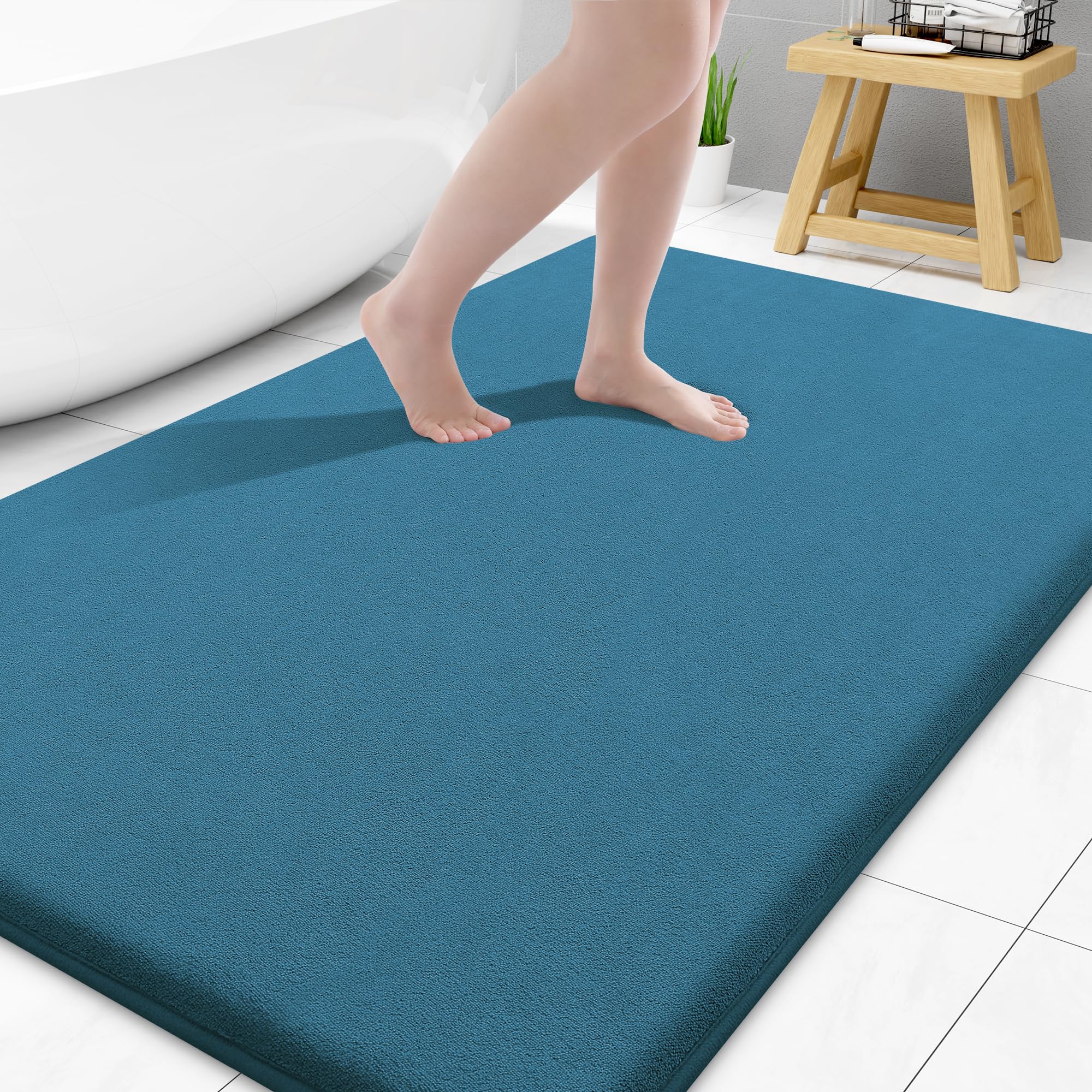 Smiry Memory Foam Bath Mat 30x20, Extra Soft and Absorbent Bathroom Mats, Non Slip Washable Carpet for Floor, Shower and Tub, Black