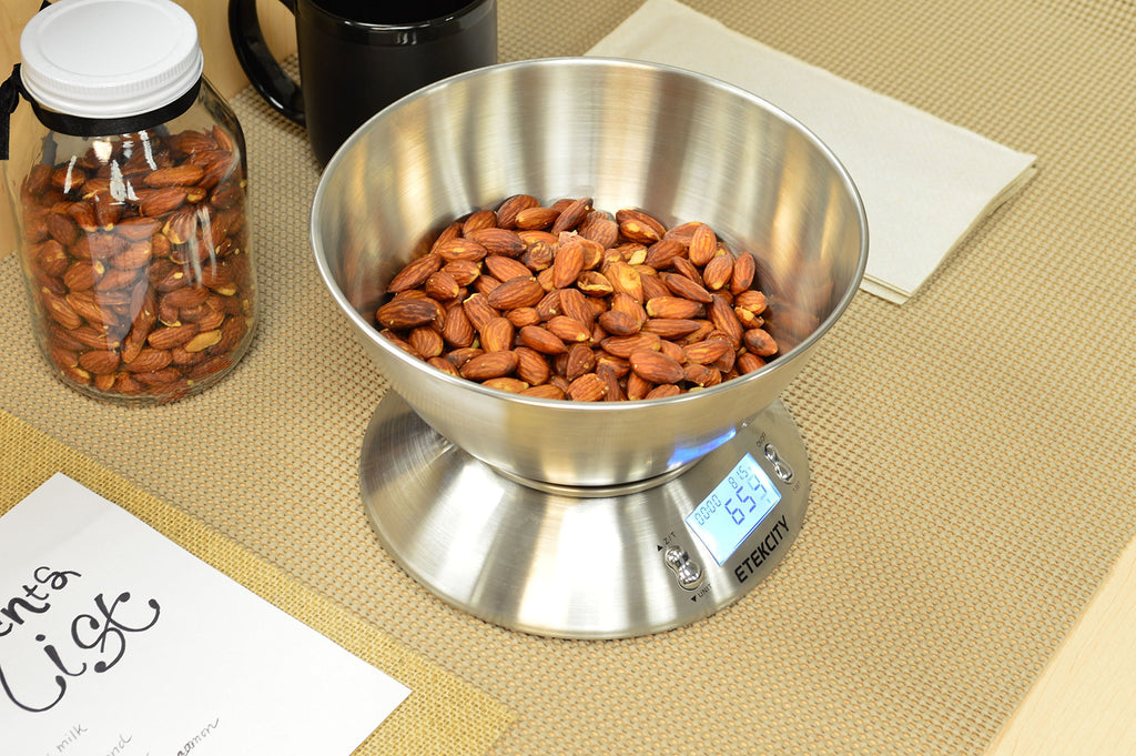 Etekcity 0.1g Food Kitchen Scale, Bowl, Digital Grams and Ounces for Weight Loss, Dieting, Baking, Cooking, and Meal Prep, 11lb/5kg, Stainless Steel Silver