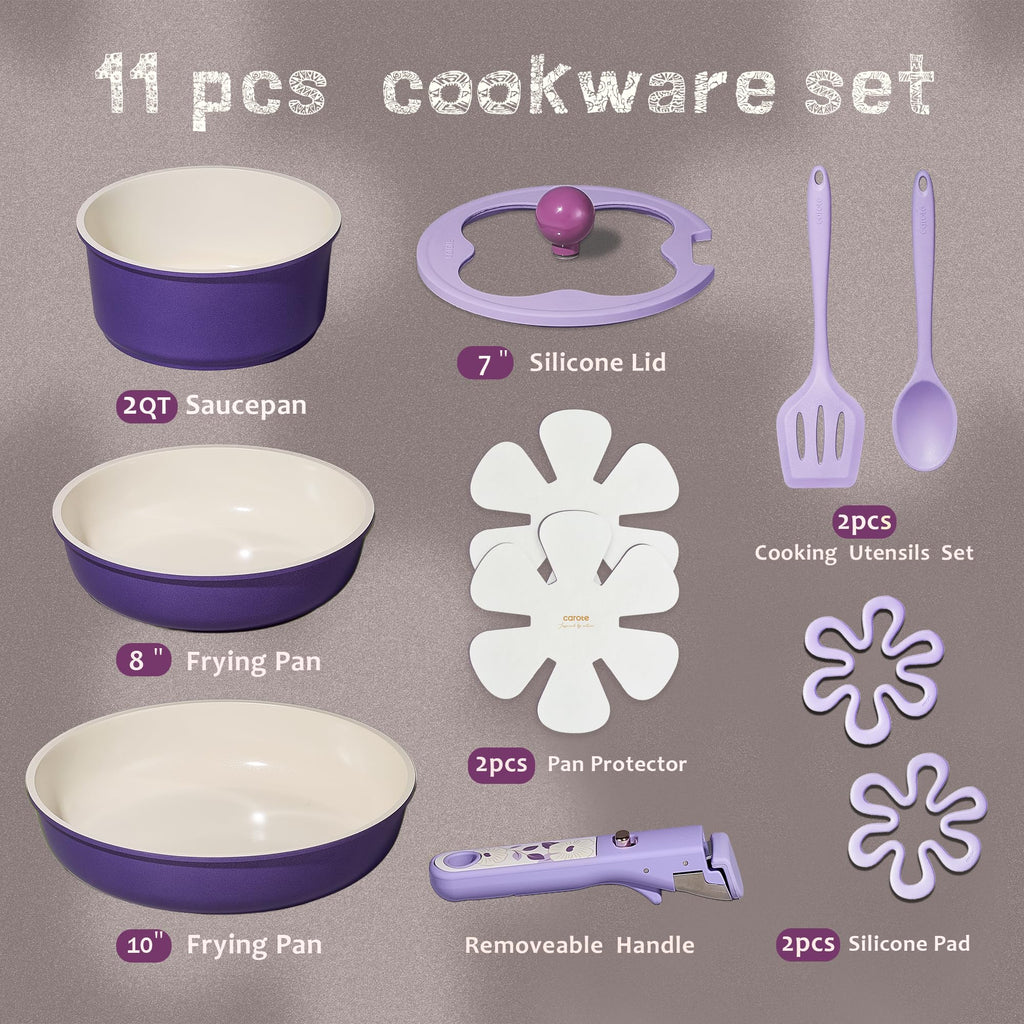CAROTE Ceramic Pots and Pans Set Non Stick, Nonstick Kitchen Cookware Sets with Lid, Detachable Handle Sauté Pan Set, Non Toxic Frying Pan, Oven Safe, Induction Ready, Cream White