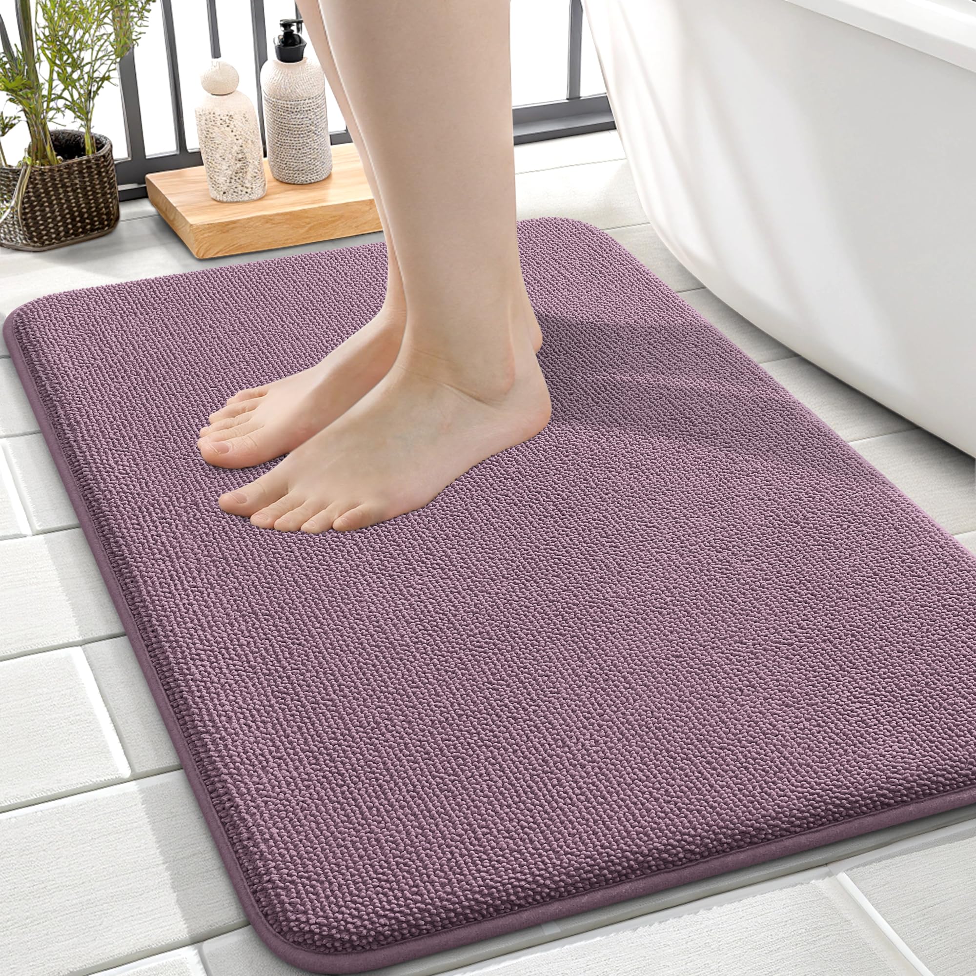 OLANLY Thick Memory Foam Bath Mat Rug 30x20, Extra Soft Absorbent Bathroom Rugs, Quick Dry Bath Mats, Non-Slip, Machine Washable Carpet for Bathroom, Tub and Shower, Home Decor Accessories, Grey