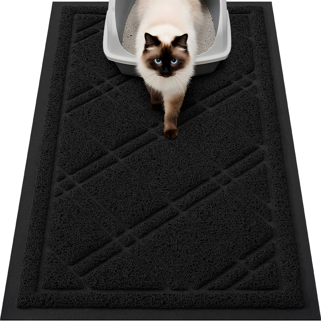 Smiry Cat Litter Box Mat 30x17, Non-Slip Water Resistant Litter Trapping Mat, Easy Clean Less Waste and Urine-Locking Cat Carpet for Indoor, Grey