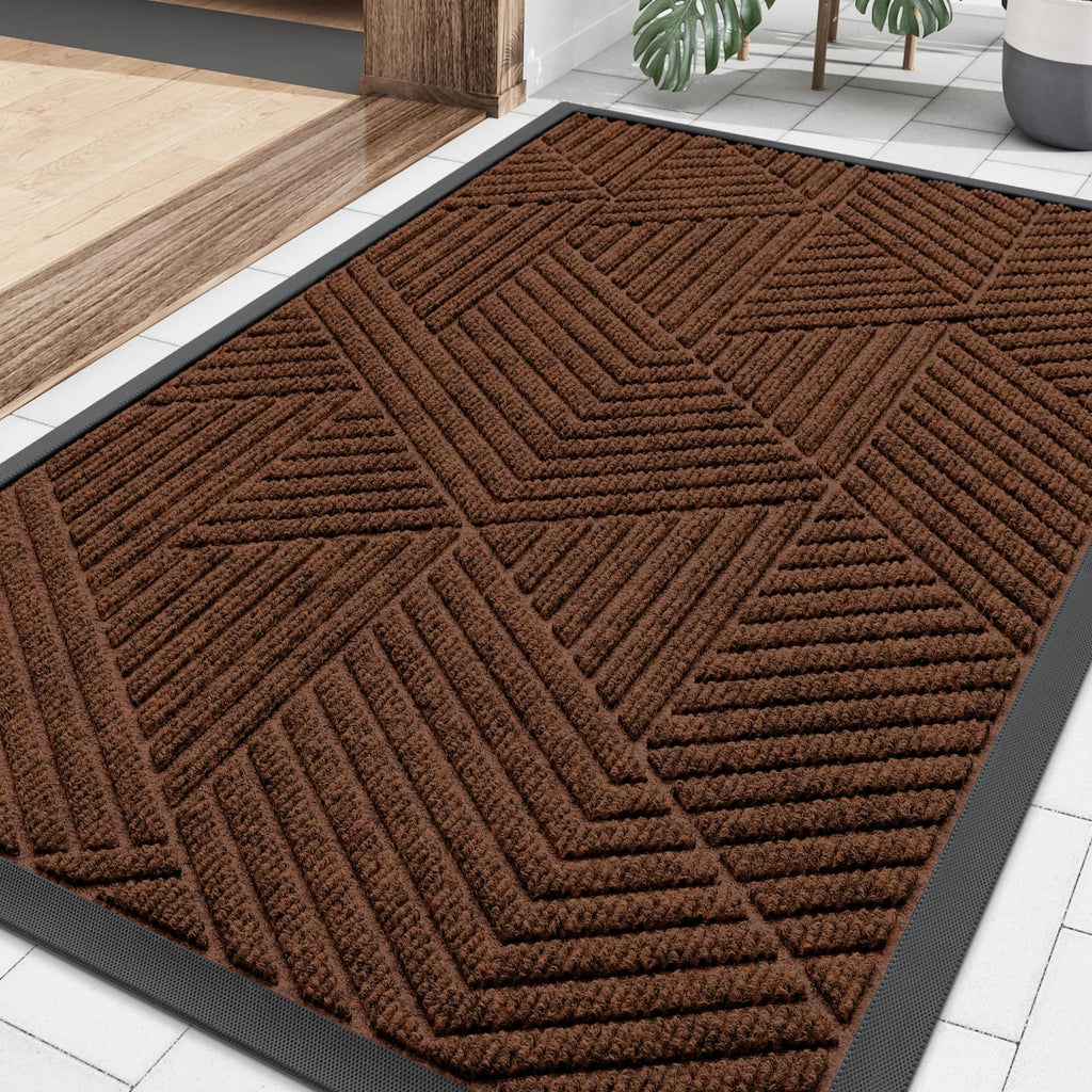 Smiry Front Door Mat Outside Entrance, Heavy Duty Sturdy Natural Rubber Doormat, Trap Dirt and Moisture, Easy Clean Low Profile Mats for Indoor Outdoor Entry, Irregular Triangle (29.5x17, Black)