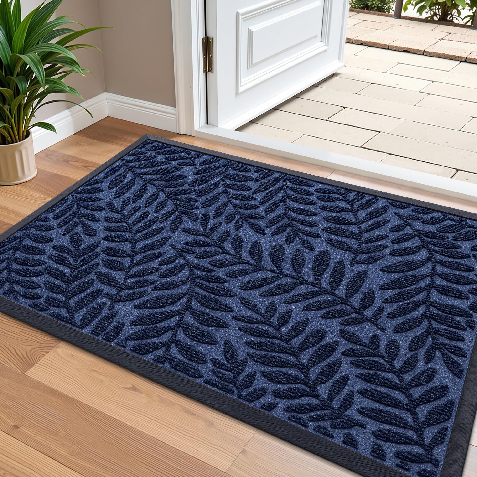 OLANLY Front Door Mat Outside Entrance 29.5x17, Absorbent, Heavy Duty Sturdy Natural Rubber Doormat Indoor Outdoor, Stain and Fade Resistant, Non-Slip Backing Low Profile Floor Mat for Entryway, Grey