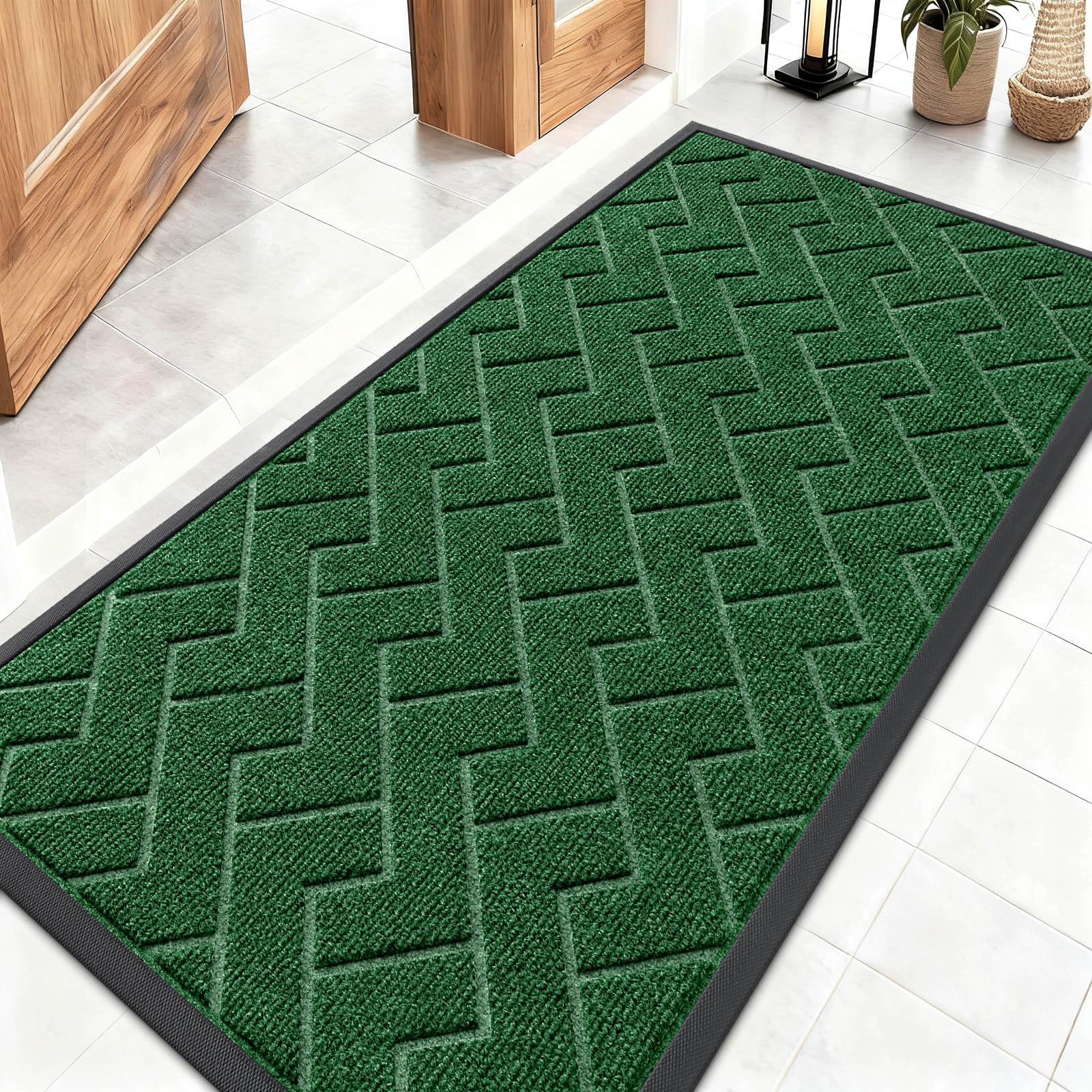 OLANLY Front Door Mat Indoor Outdoor Entrance, Waterproof All-Season, All-Weather Doormat, Sturdy Natural Rubber, Fade Resistant, Low Profile, Easy Clean Patio Porch Entryway Mat, 29.5x17, Black