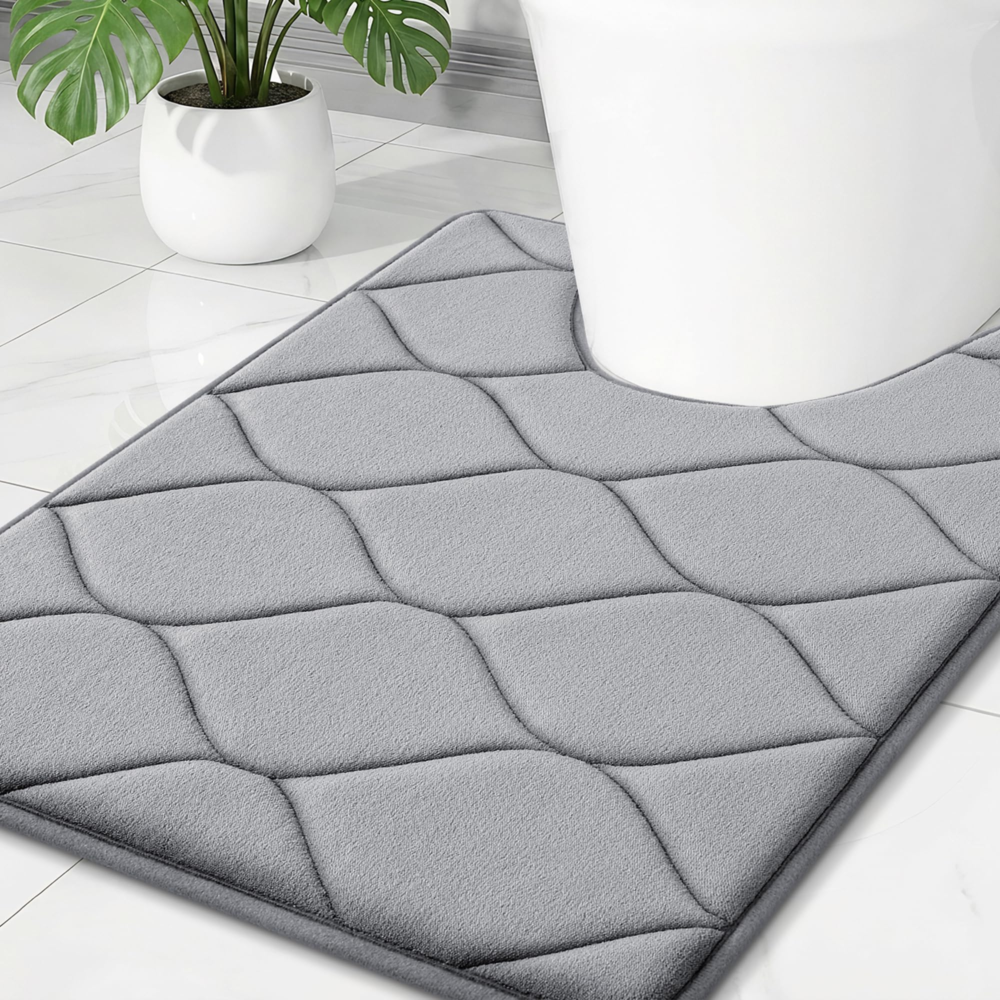 Smiry Memory Foam Bath Mat 30''x20'', Ultra Soft Non-Slip Bathroom Rug, Plush Water Absorbent Quick Dry and Machine Washable Floor Mat for Shower, Tub & Home Decor, Grey