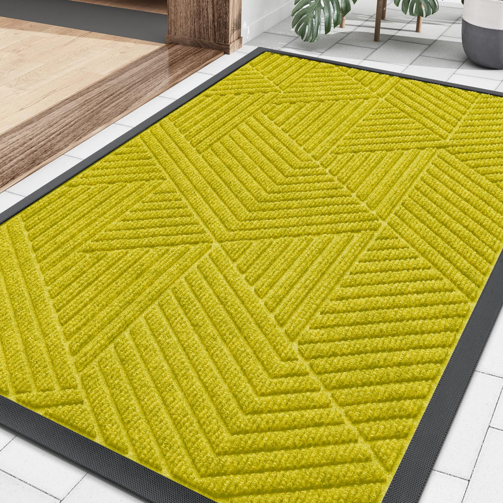 Smiry Front Door Mat Outside Entrance, Heavy Duty Sturdy Natural Rubber Doormat, Trap Dirt and Moisture, Easy Clean Low Profile Mats for Indoor Outdoor Entry, Irregular Triangle (29.5x17, Black)