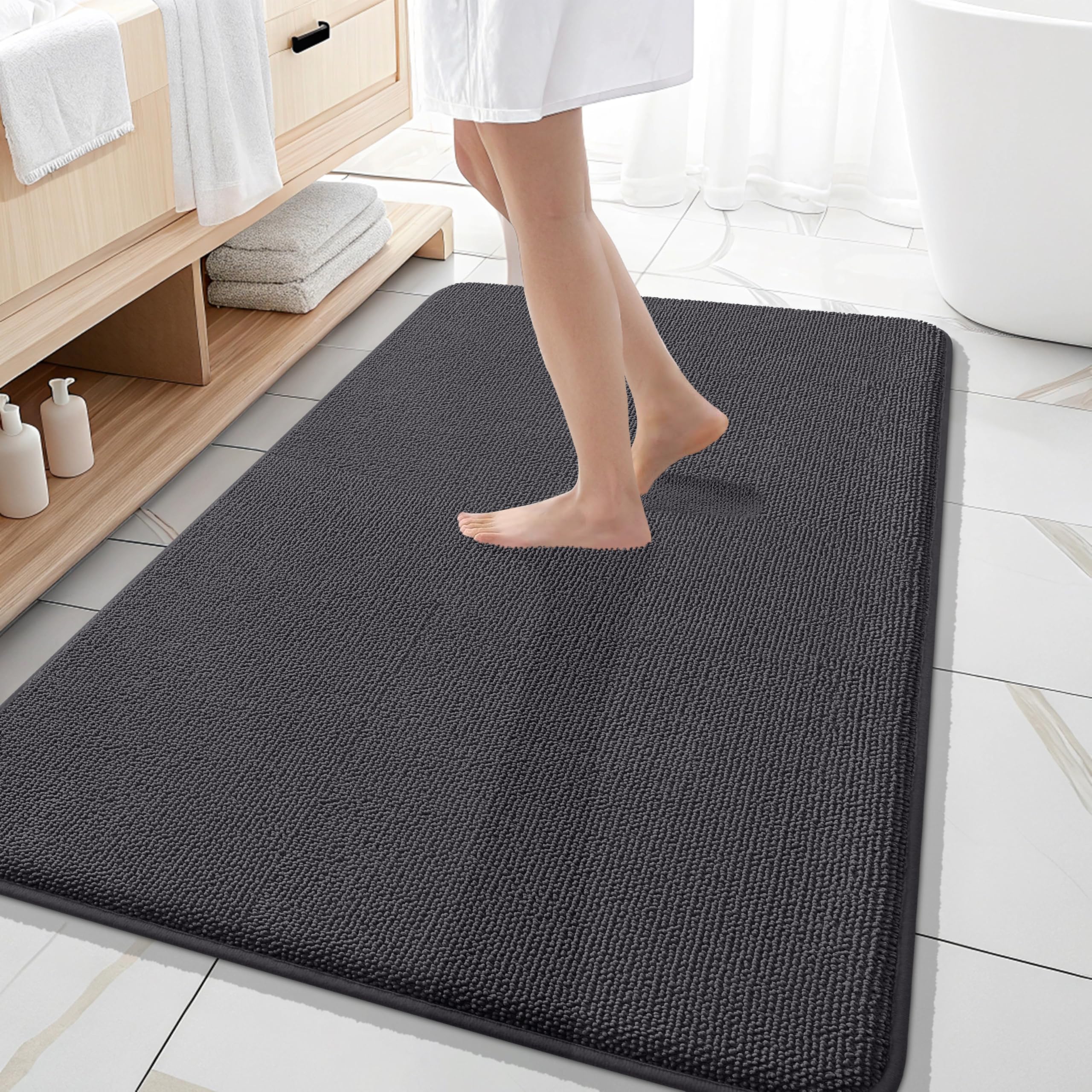 OLANLY Thick Memory Foam Bath Mat Rug 30x20, Extra Soft Absorbent Bathroom Rugs, Quick Dry Bath Mats, Non-Slip, Machine Washable Carpet for Bathroom, Tub and Shower, Home Decor Accessories, Grey