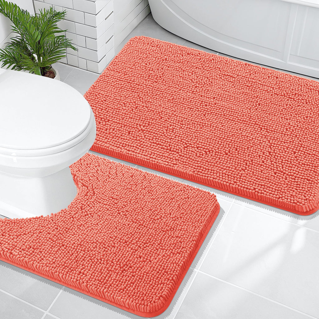OLANLY Bathroom Rugs Sets 2 Piece, Soft Absorbent Chenille Bath Mats and U-Shaped Contour Toilet Mat Area Rug Set, Machine Washable Bath Carpet, Home Decor Accessories(30"x20"+24"x20", Grey)