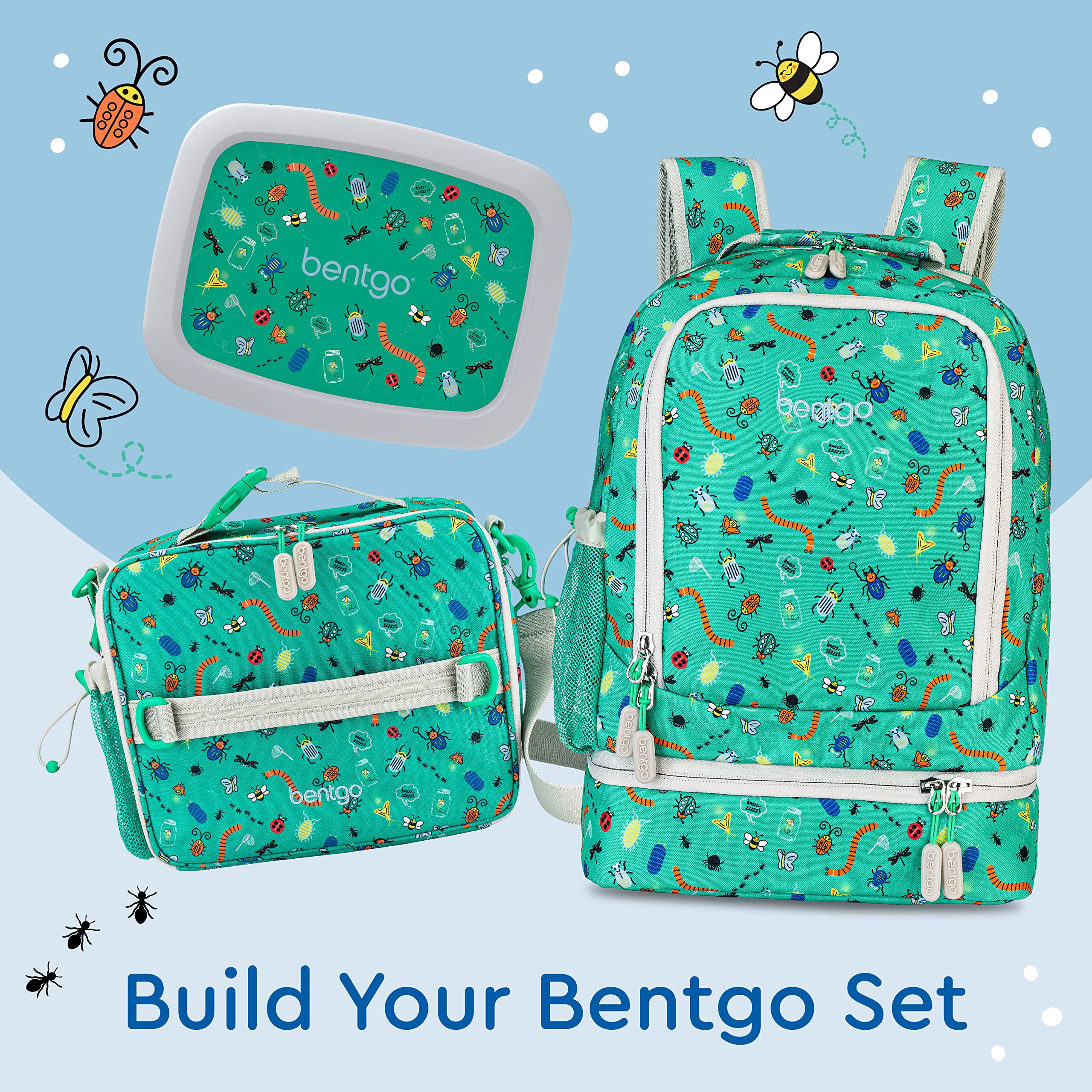 Bentgo Kids 2-in-1 Backpack & Insulated Lunch Bag - Durable 16” Backpack & Lunch Container in Unique Prints for School & Travel - Water Resistant, Padded & Large Compartments (Dinosaur)