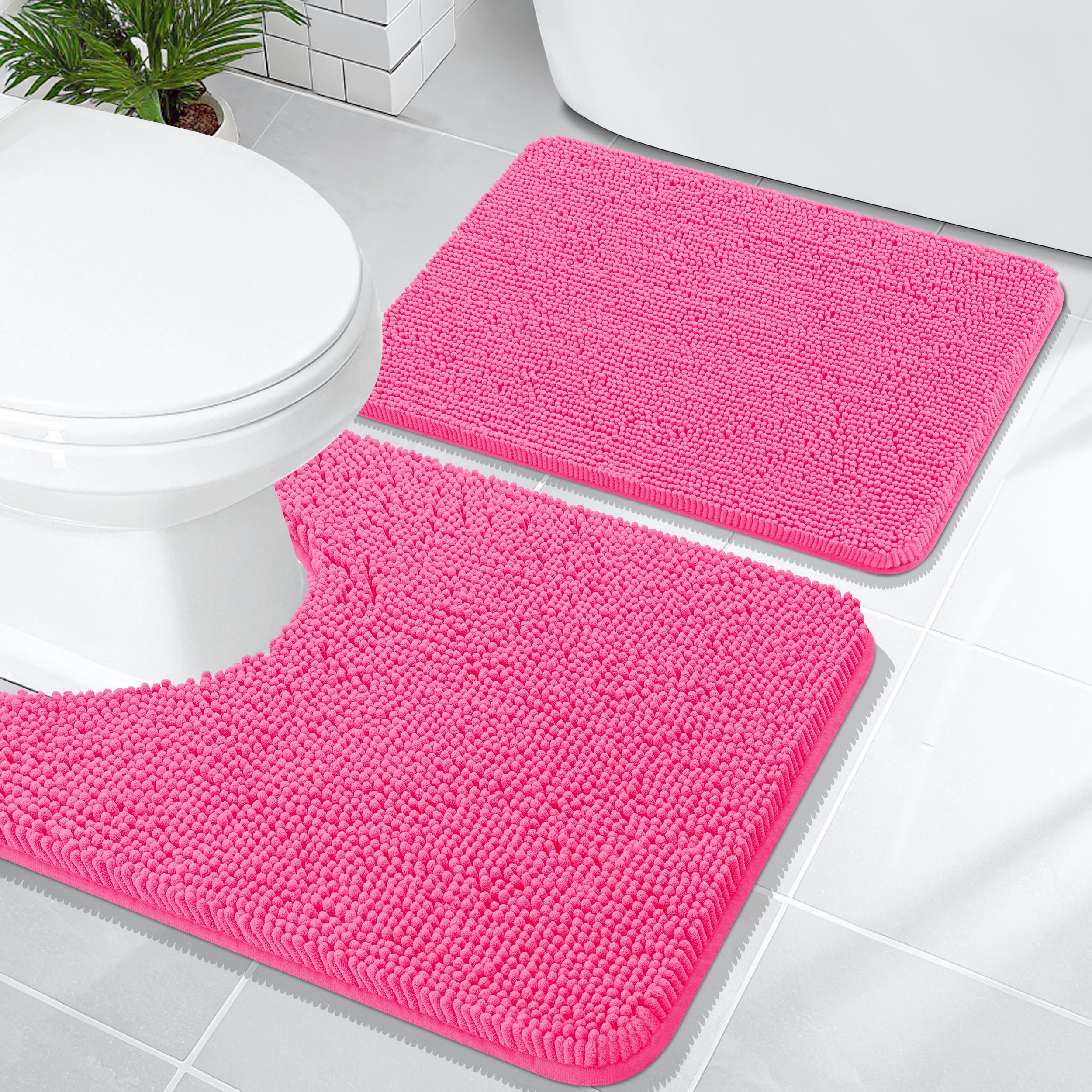 OLANLY Bathroom Rugs Sets 2 Piece, Soft Absorbent Chenille Bath Mats and U-Shaped Contour Toilet Mat Area Rug Set, Machine Washable Bath Carpet, Home Decor Accessories(30"x20"+24"x20", Grey)